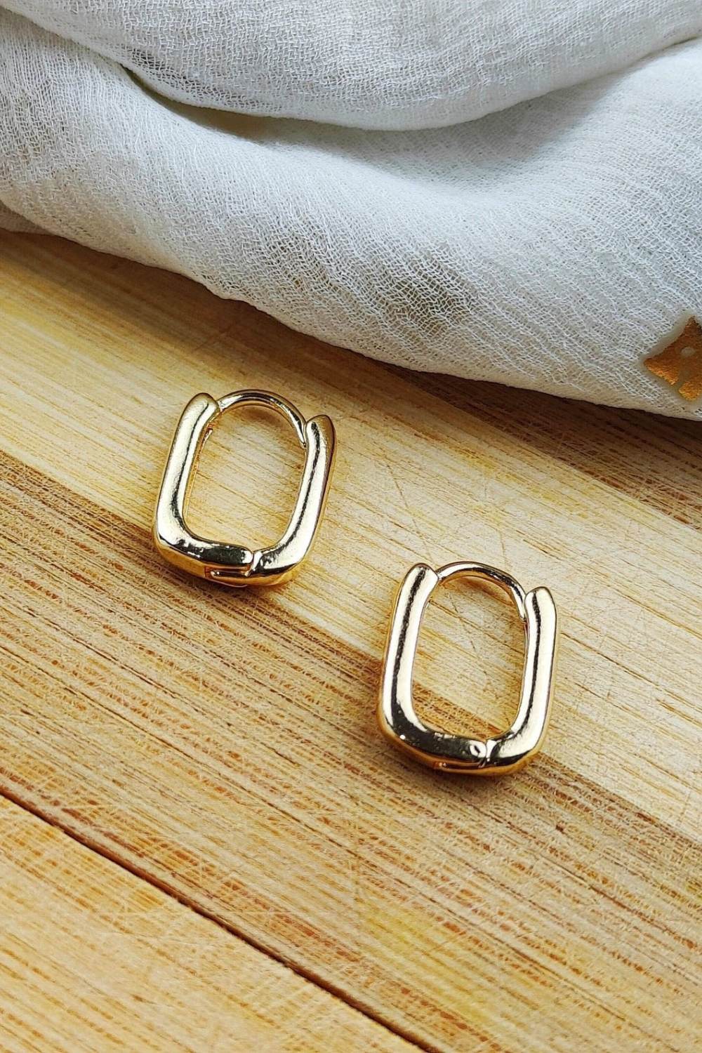 Gold Sterling Silver U-Shape Minimalist Hoop Earrings, Image 2 of 2