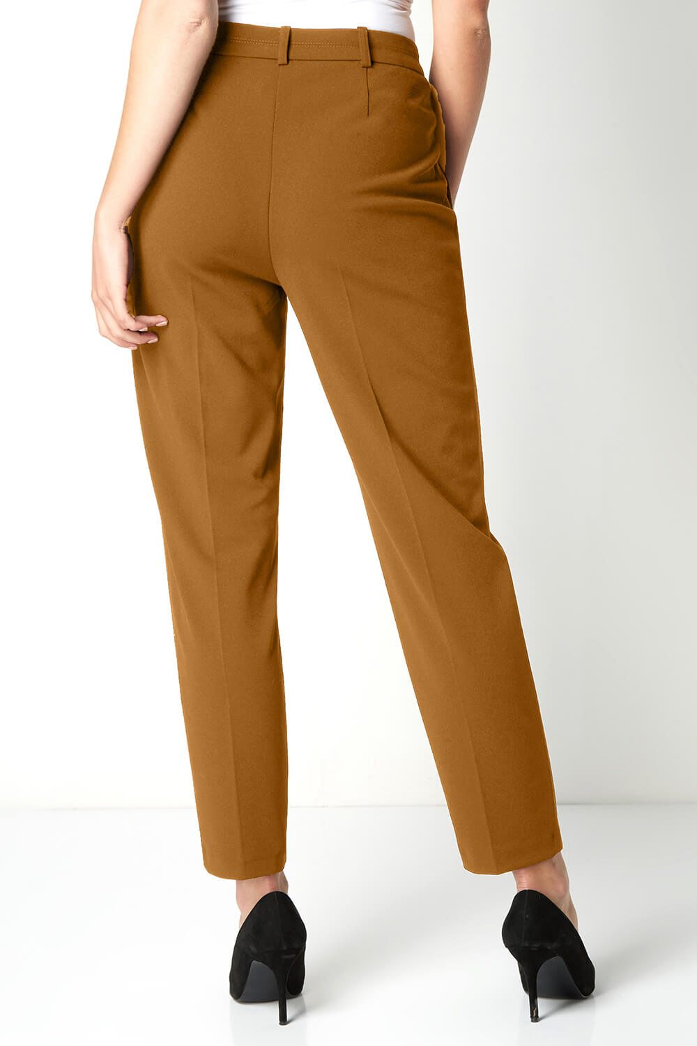 Camel  Long Straight Leg Stretch Trouser, Image 3 of 3