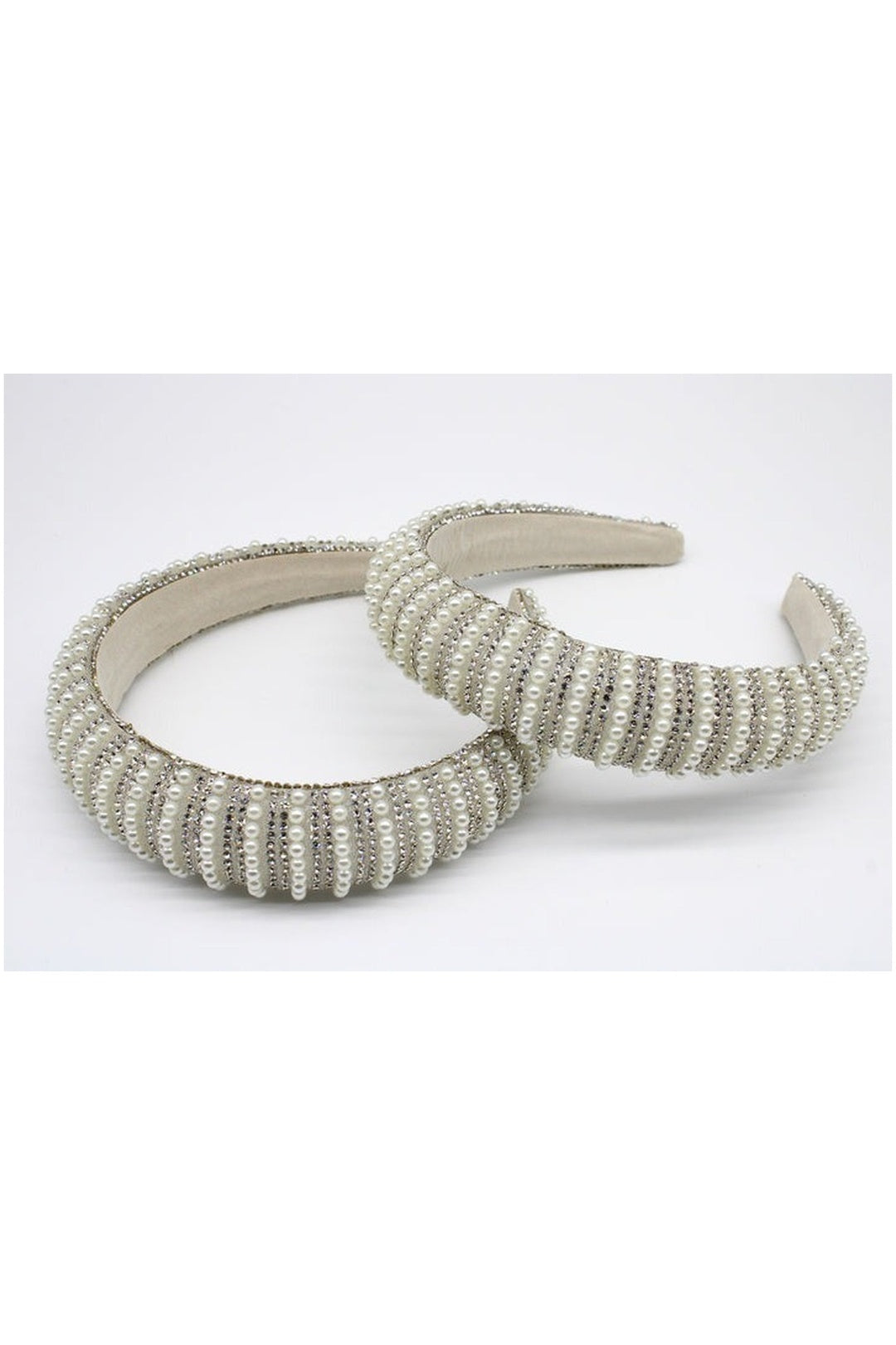 White Crystal Gems and Mini Pearls Headband, Image 2 of 3