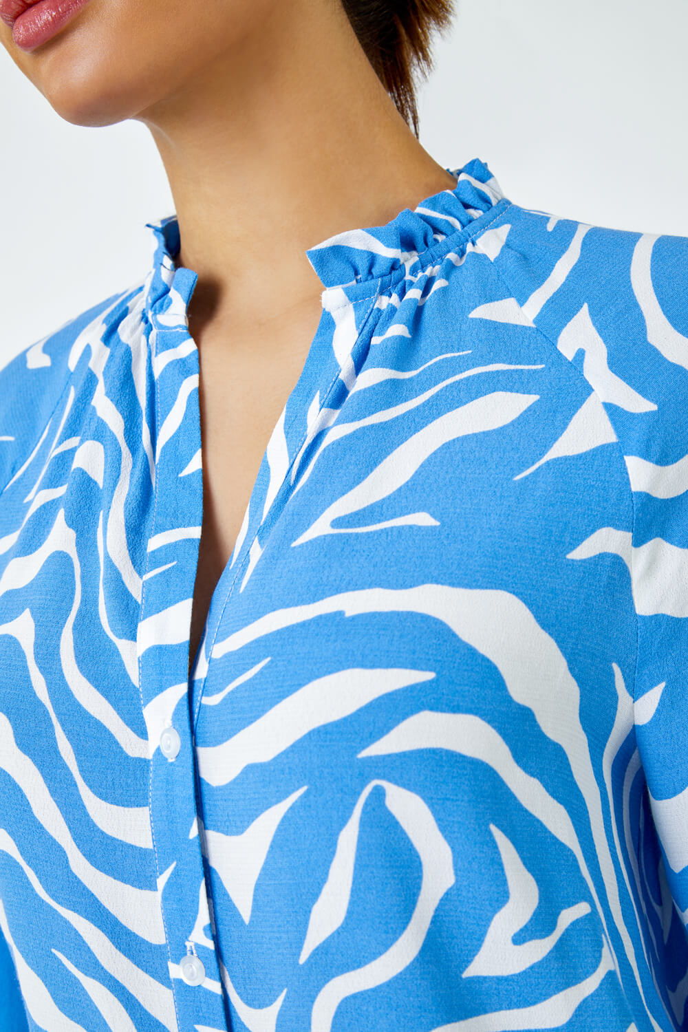 Blue Zebra Print Button Detail Blouse, Image 6 of 5