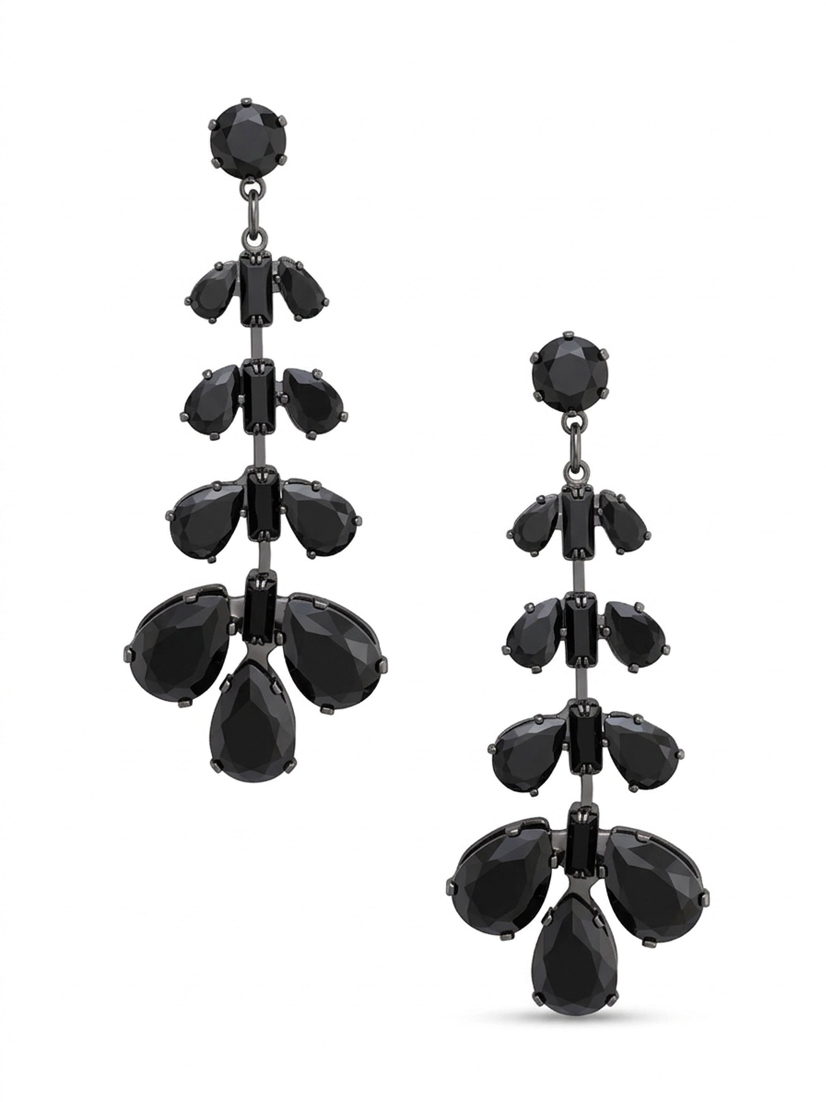 Black Jet Cluster Chandelier Earrings