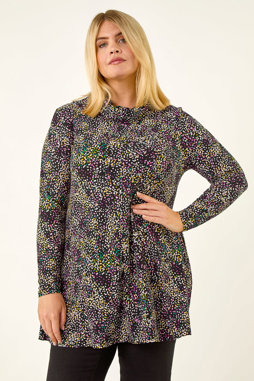 Roman Curve Women's Purple Spot Print Cowl Neck Top Size 20
