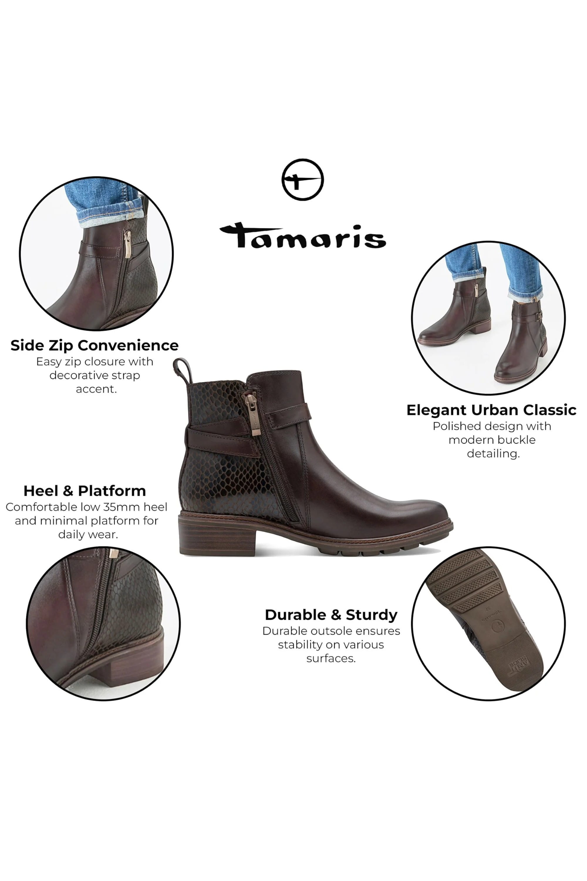 Brown Tamaris Brown Tamaris Womens Mocca Brown Buckle Boots!, Image 2 of 8