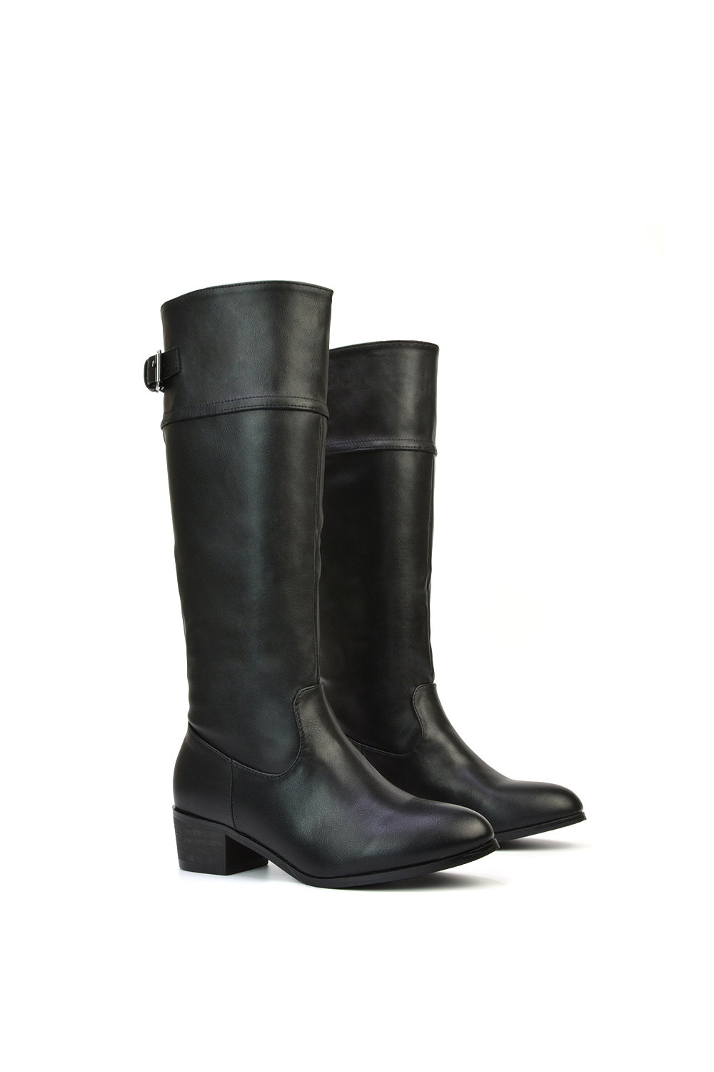 Black 'Caiden' Knee High Boots Low Heel Western Style, Image 6 of 7