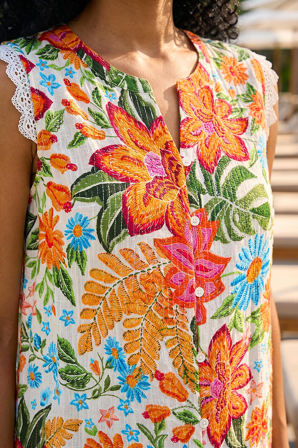 Orange Floral Print Lace Detail Blouse, Image 5 of 4