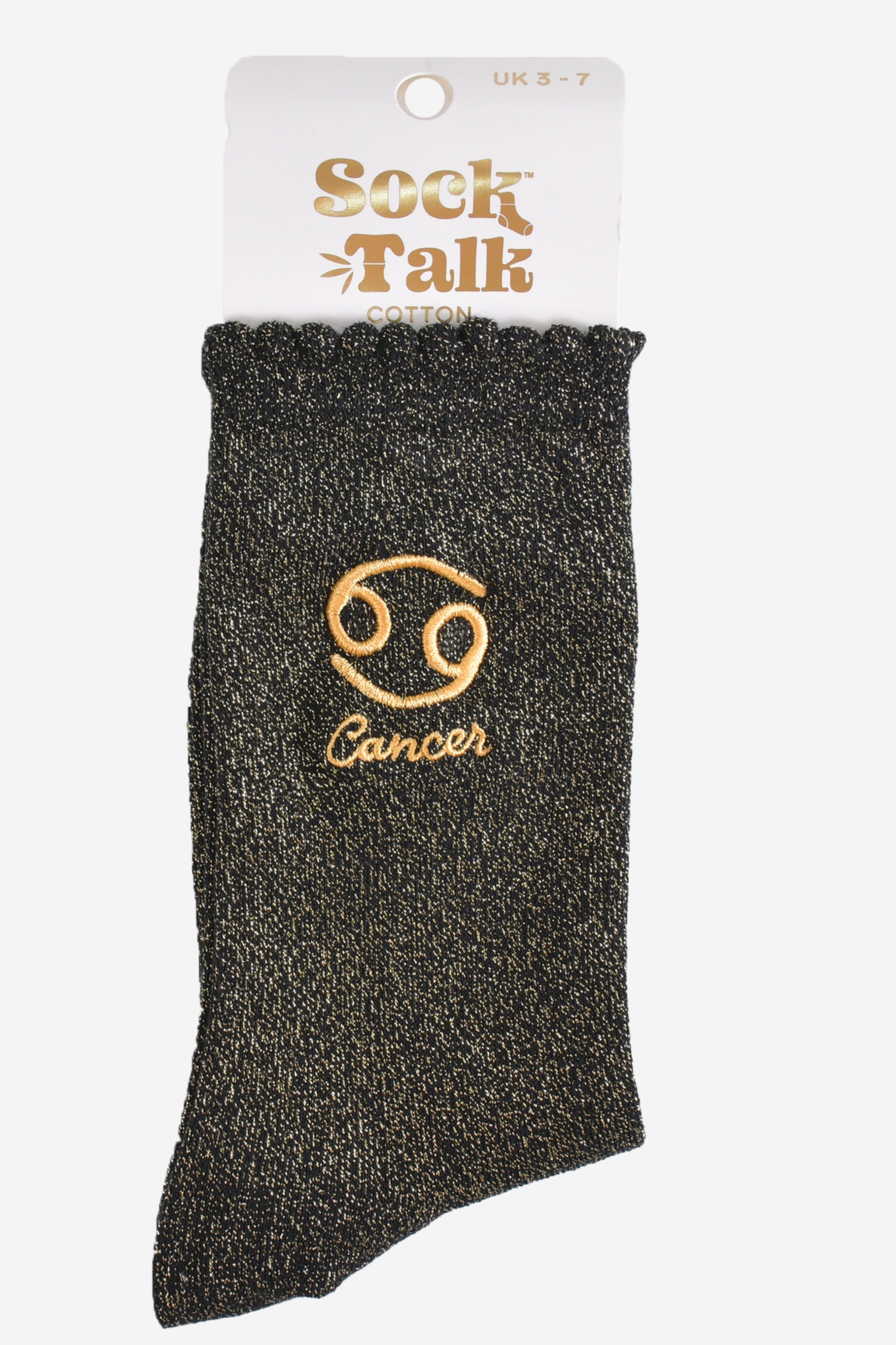 Black Embroiderd Cancer Zodiac Glitter Socks, Image 4 of 4