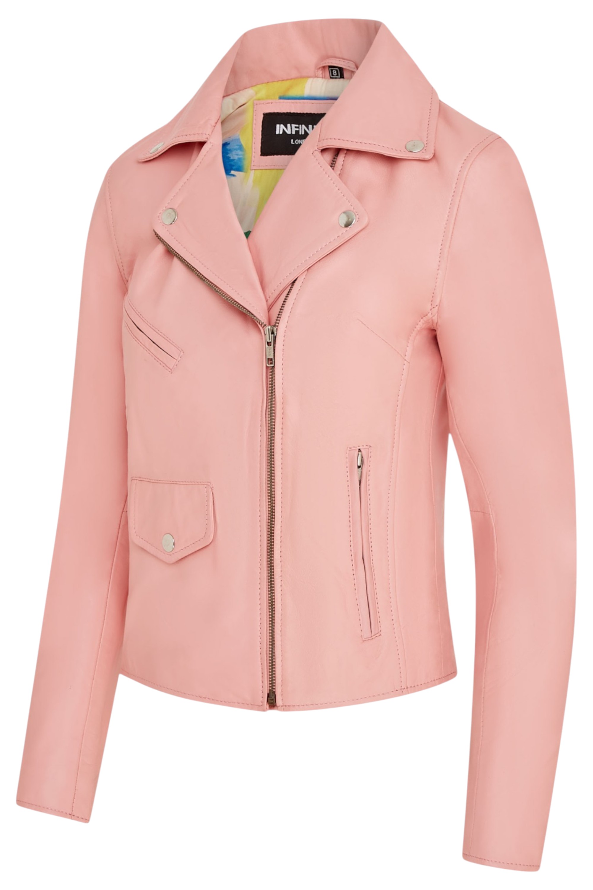 Light Pink Infinity Leather Light Pink Classic Brando Biker Leather Jacket, Image 4 of 8