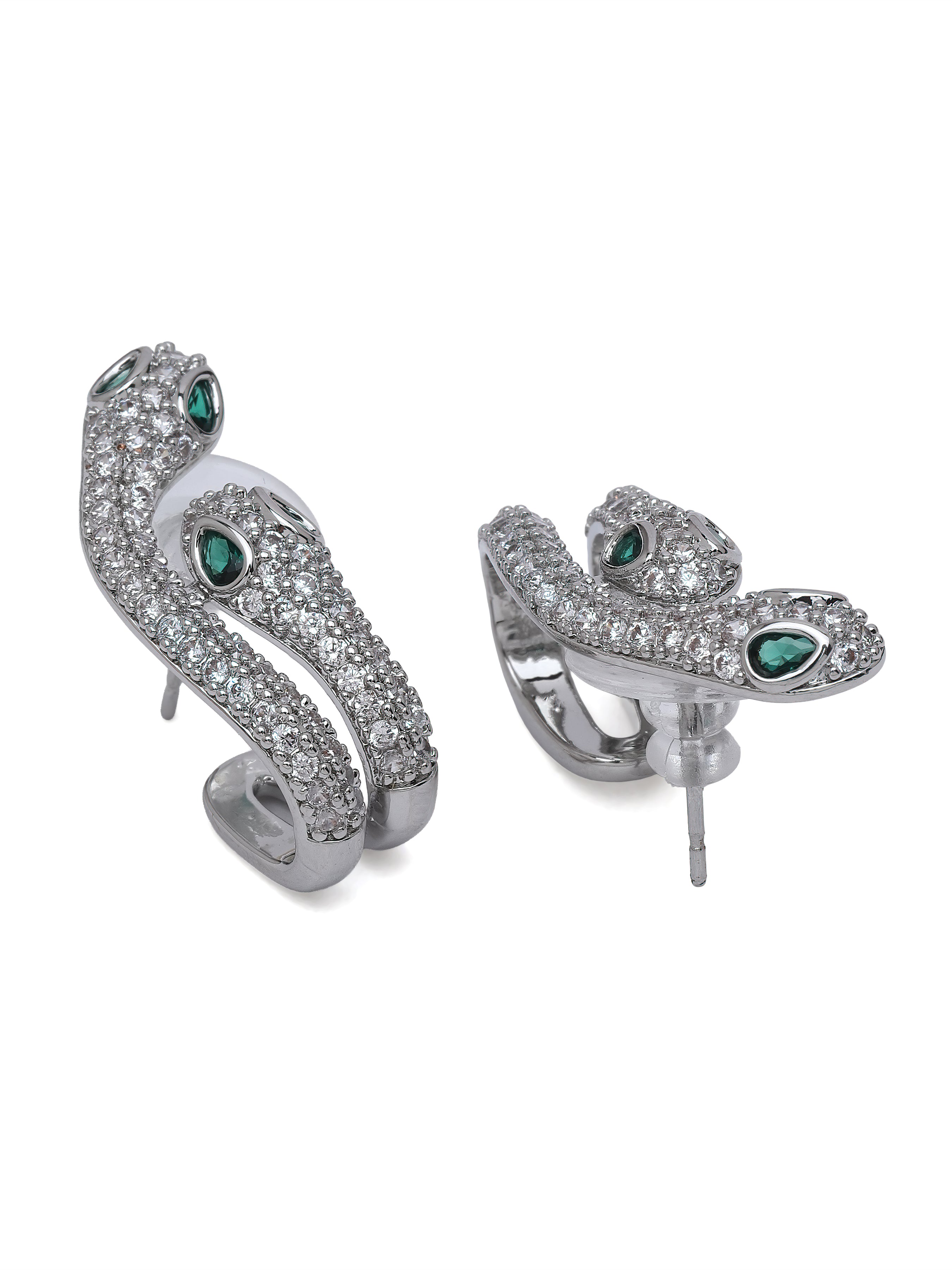 Silver Pavé Serpent Hugger Stud Earrings, Image 2 of 3