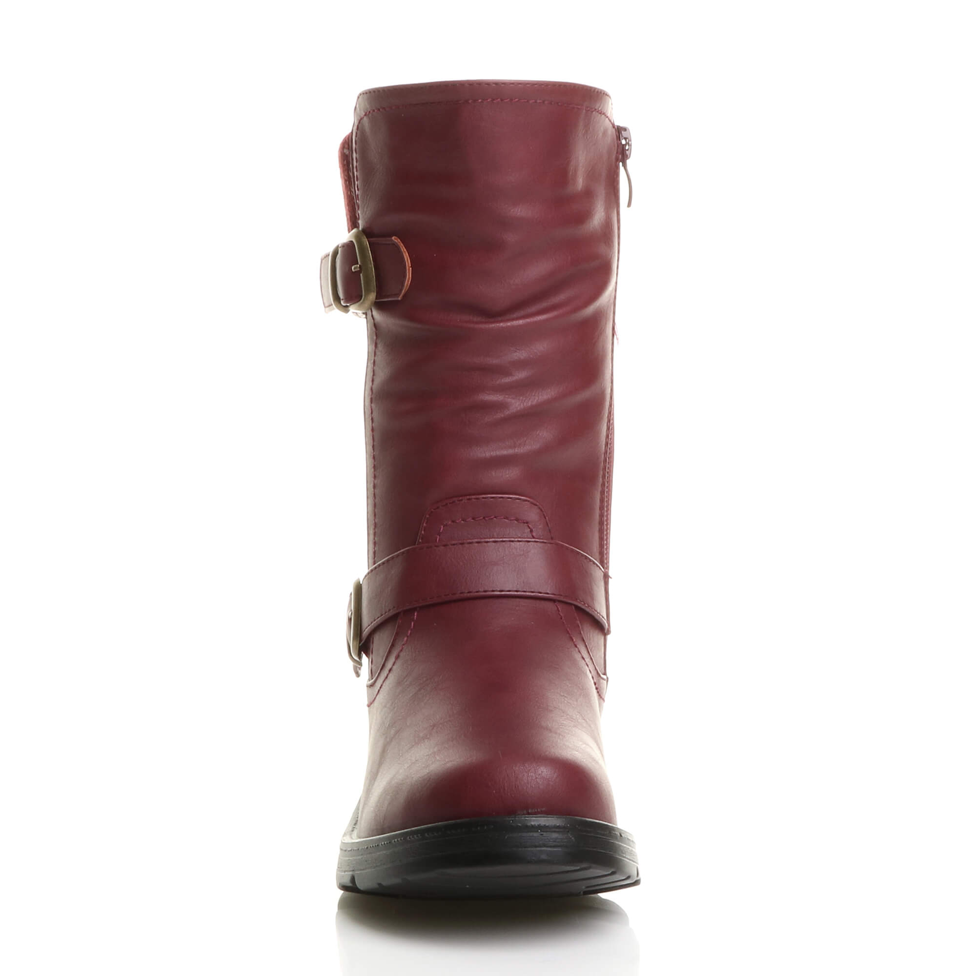 Burgundy AJVANI Burgundy Low Wedge Heel Comfort Calf Biker Boots, Image 6 of 6