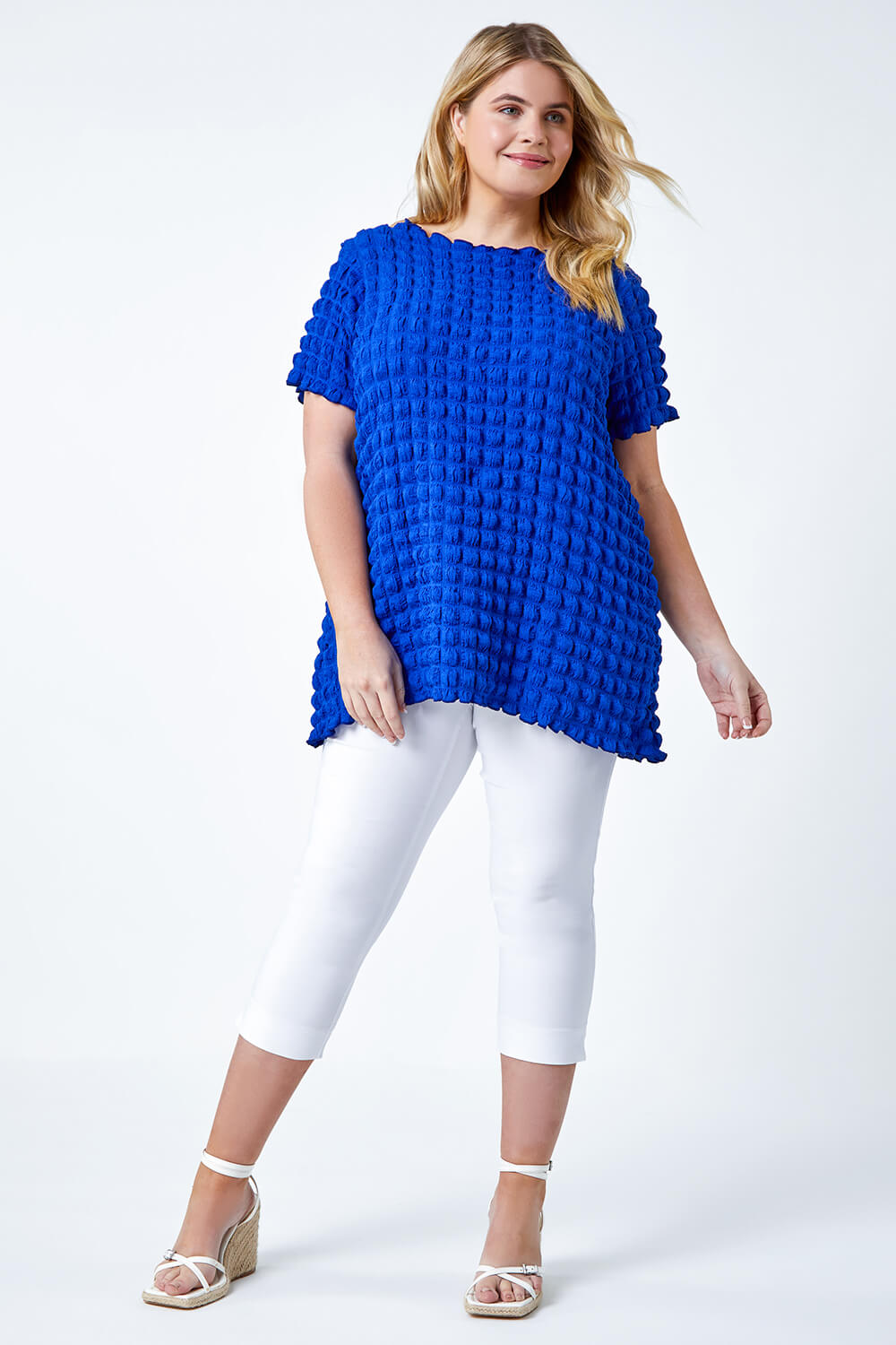 Royal Blue Curve Square Textured Stretch Top, Image 4 of 5