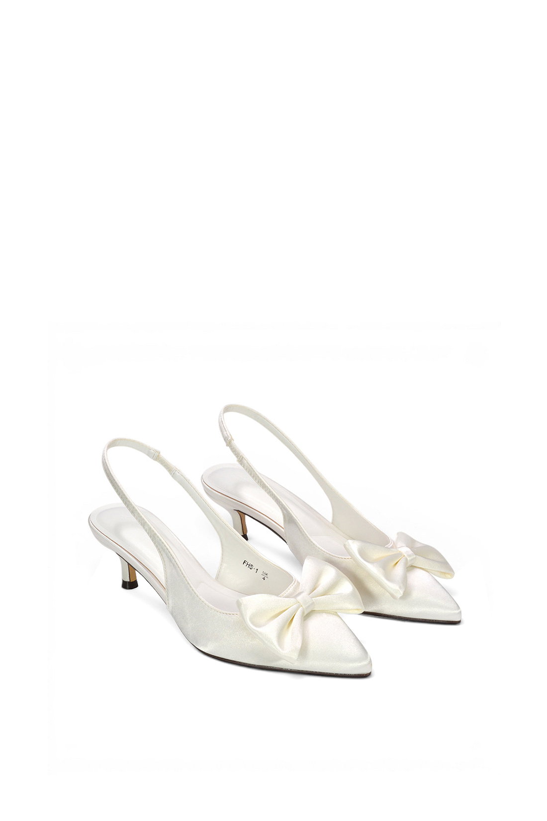 Ivory XY LONDON Ivory Slingback Kitten Heel Bow Pointed Toe Bridal Court Shoes, Image 5 of 6