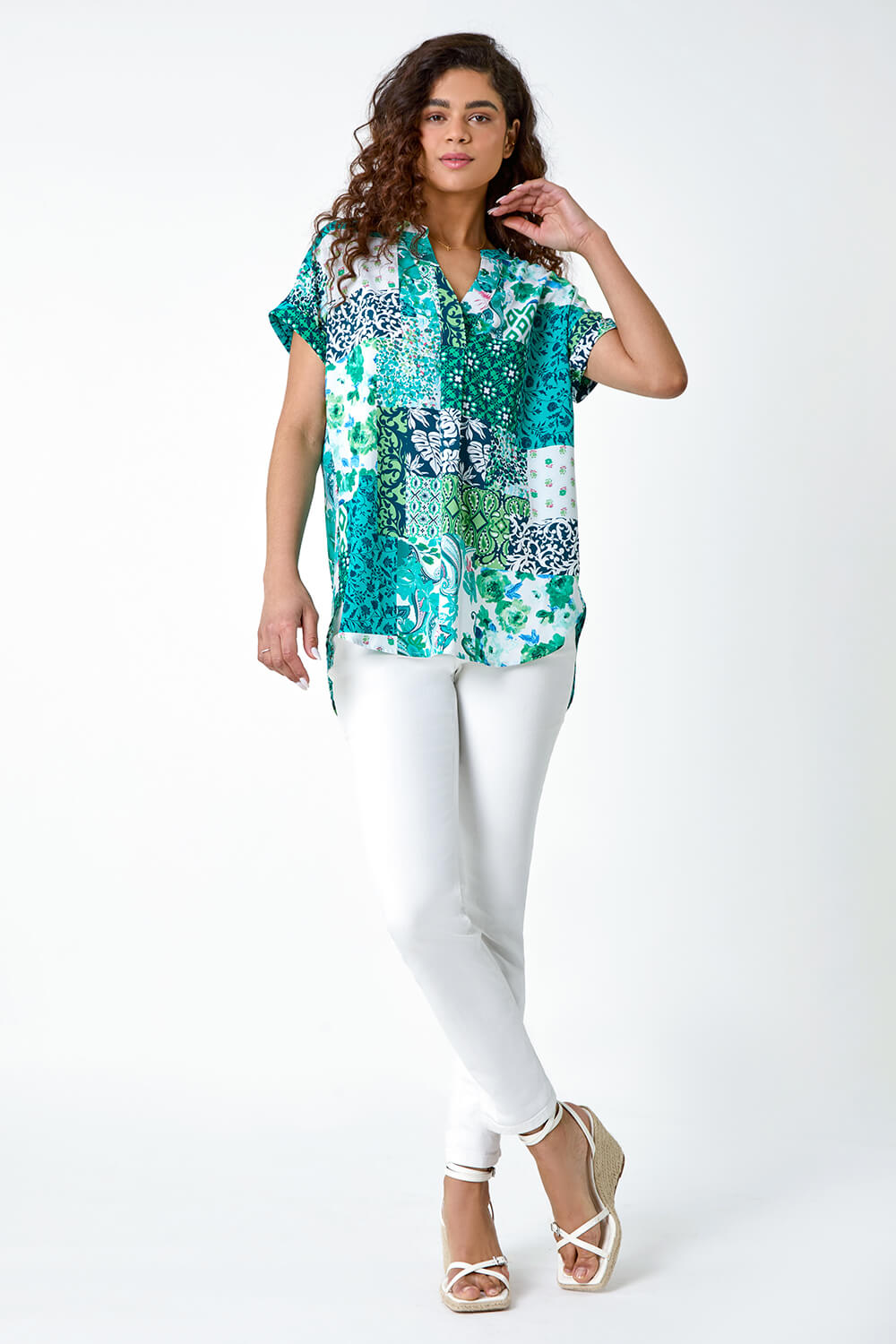 Printed Woven Top RUST GREEN