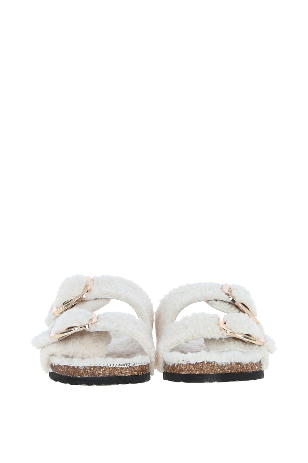Beige Double Buckle Style Sheepskin Slippers, Image 2 of 4