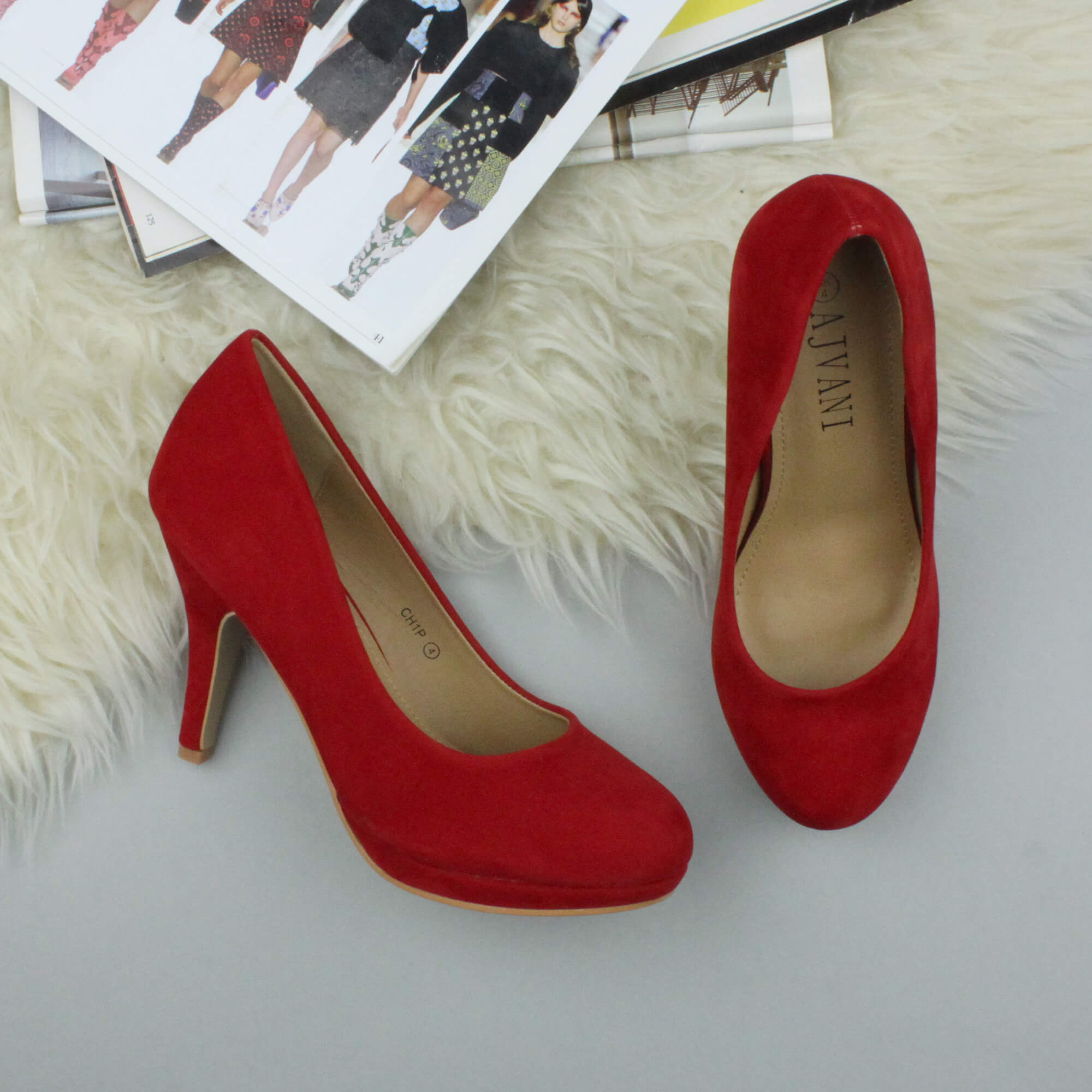 Red AJVANI Red Mid High Heel Court Shoes, Image 4 of 6