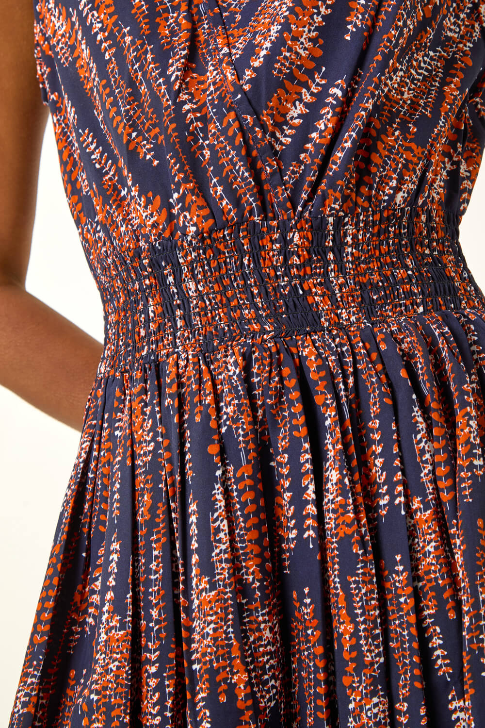 Rust Leaf Print Wrap Midi Dress, Image 6 of 5