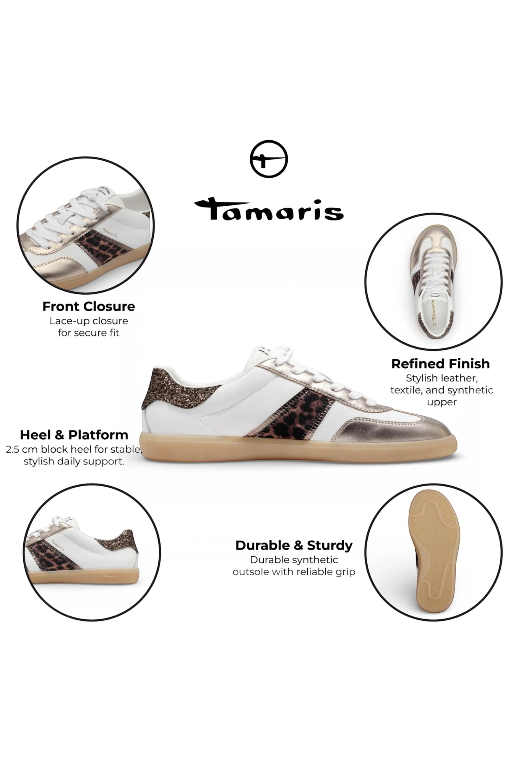 Brown Tamaris Brown Tamaris Womens White Leopard Sneakers, Image 2 of 7
