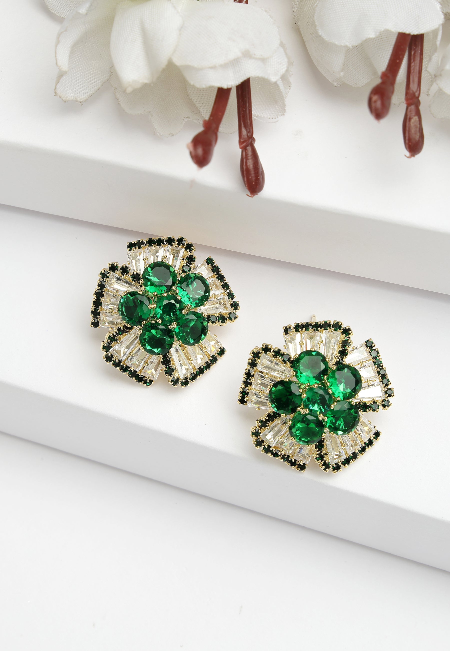 Green AVANT-GARDE PARIS Green Diva Collection Columbine Studs, Image 2 of 5