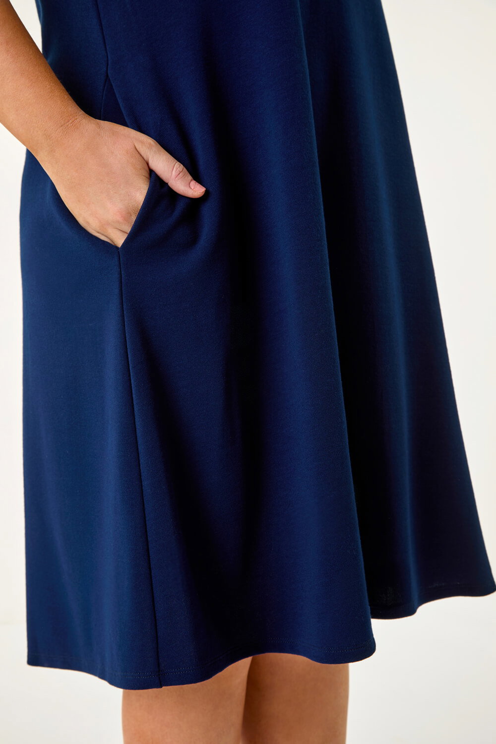 Navy Curve Plain Pocket Stretch Swing Dress, Image 6 of 5
