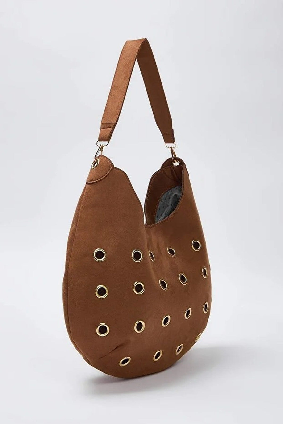 Brown Suede Shoulder Bag with Eyelet Detail, Image 2 of 4