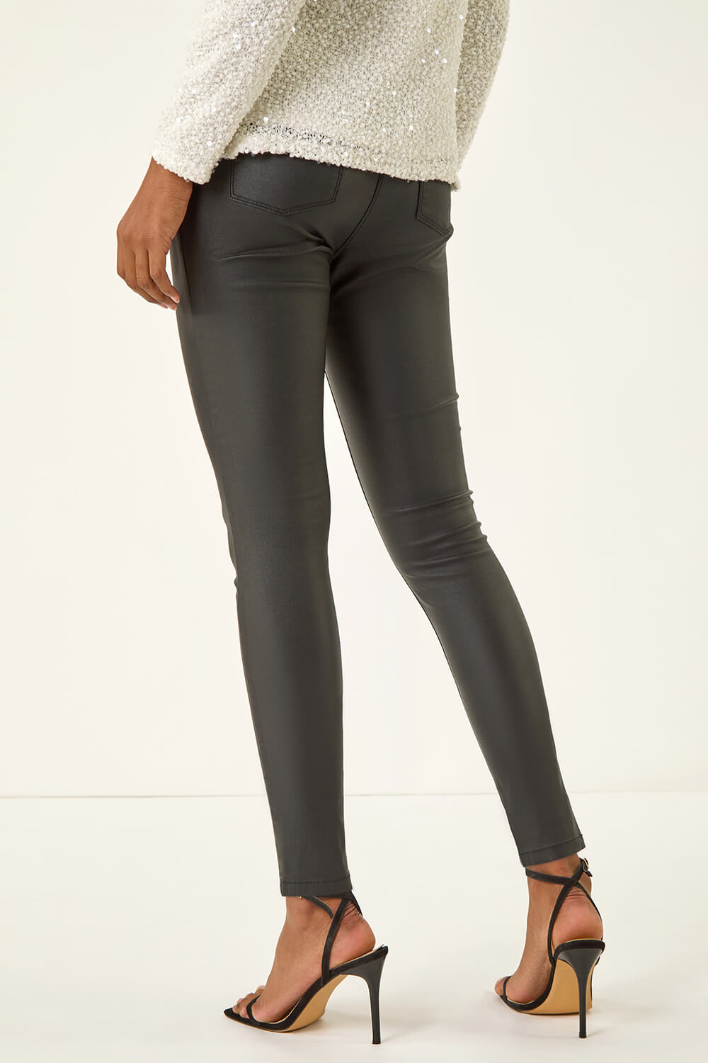 Black Coated Faux Leather Jeggings, Image 5 of 5