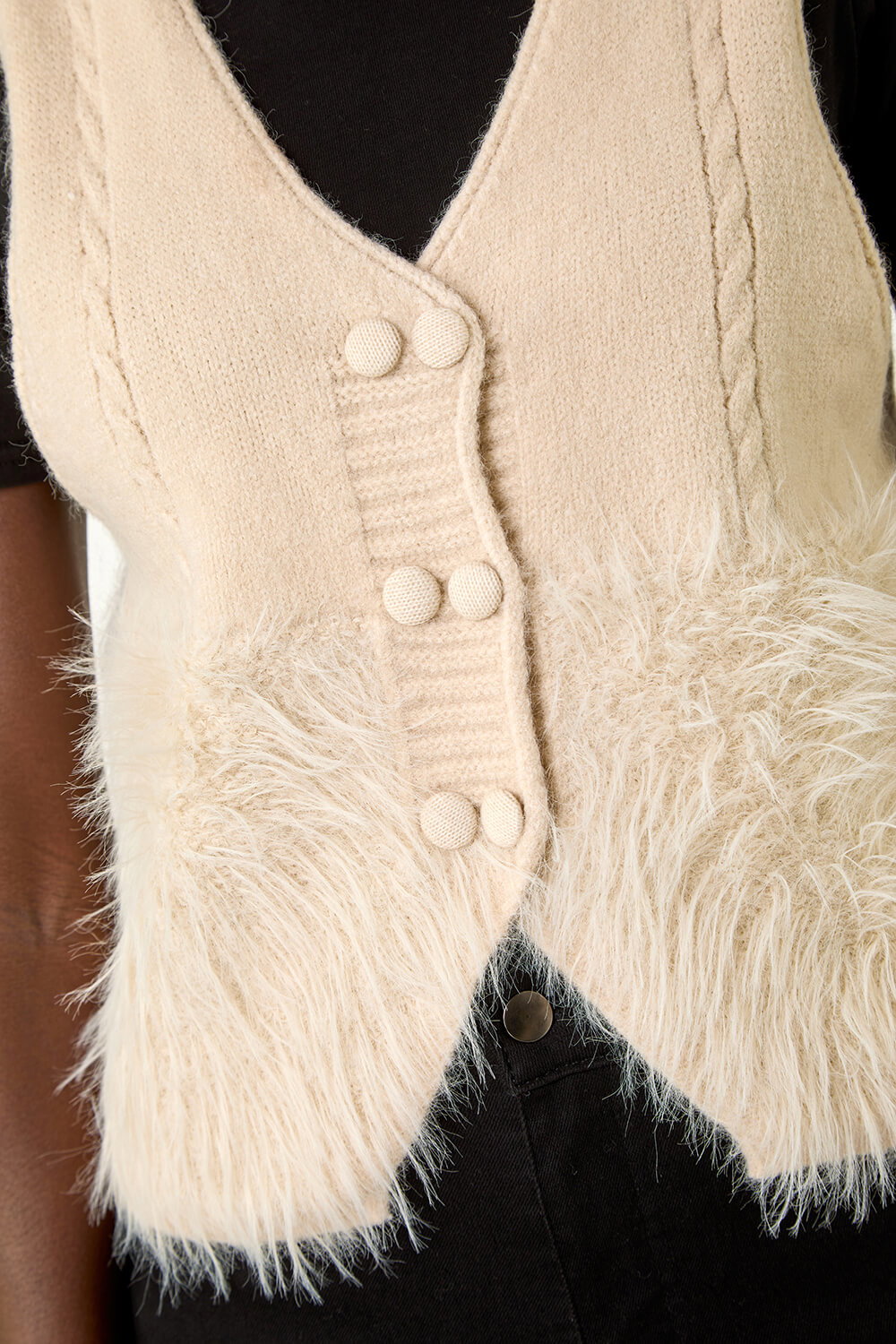 Beige Tassel Faux Fur Gilet, Image 6 of 5