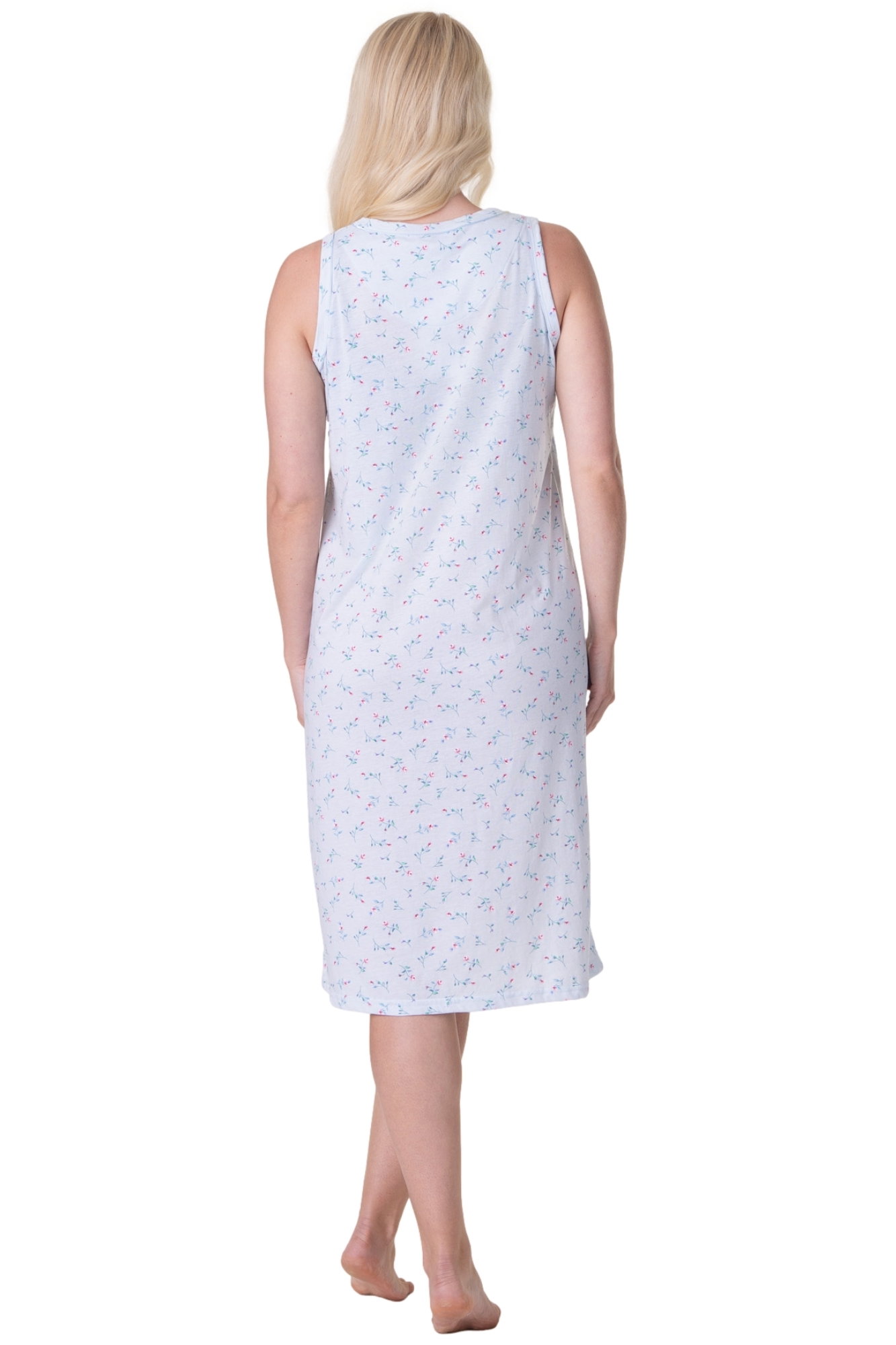 Blue Camille Lingerie Blue Lightweight Sleeveless Floral Nightdress, Image 3 of 5