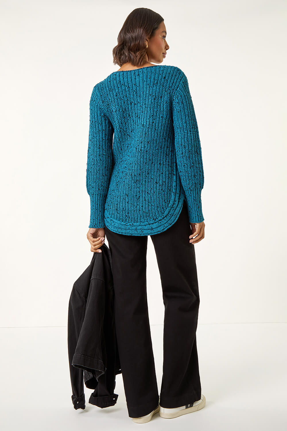 Blue Curved Hem Stitch Knit Jumper, Image 4 of 5