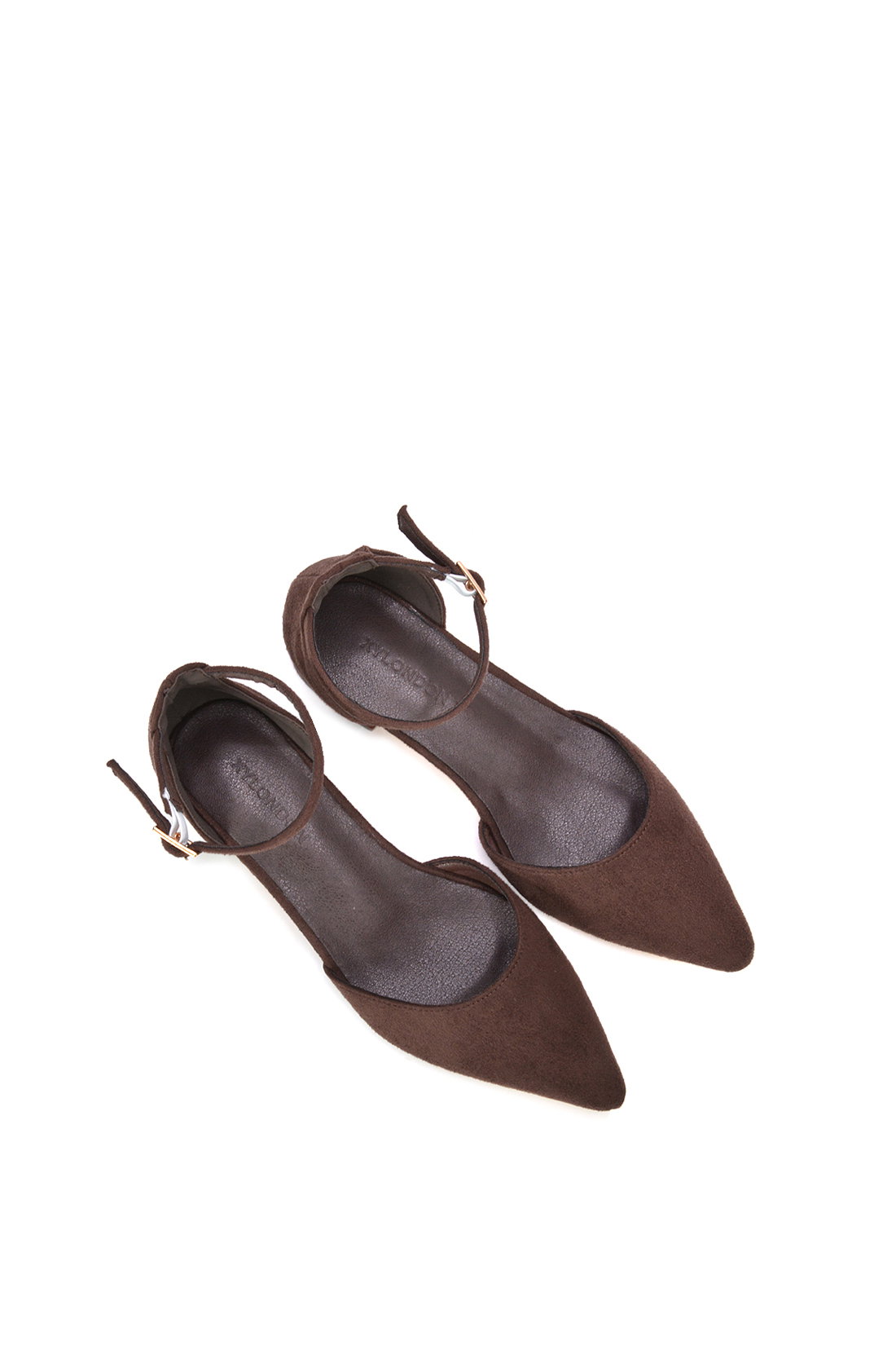Brown XY LONDON Brown 'Jenny' Low Heel Flat Pointed Toe Ankle Strap Court Shoes, Image 6 of 6
