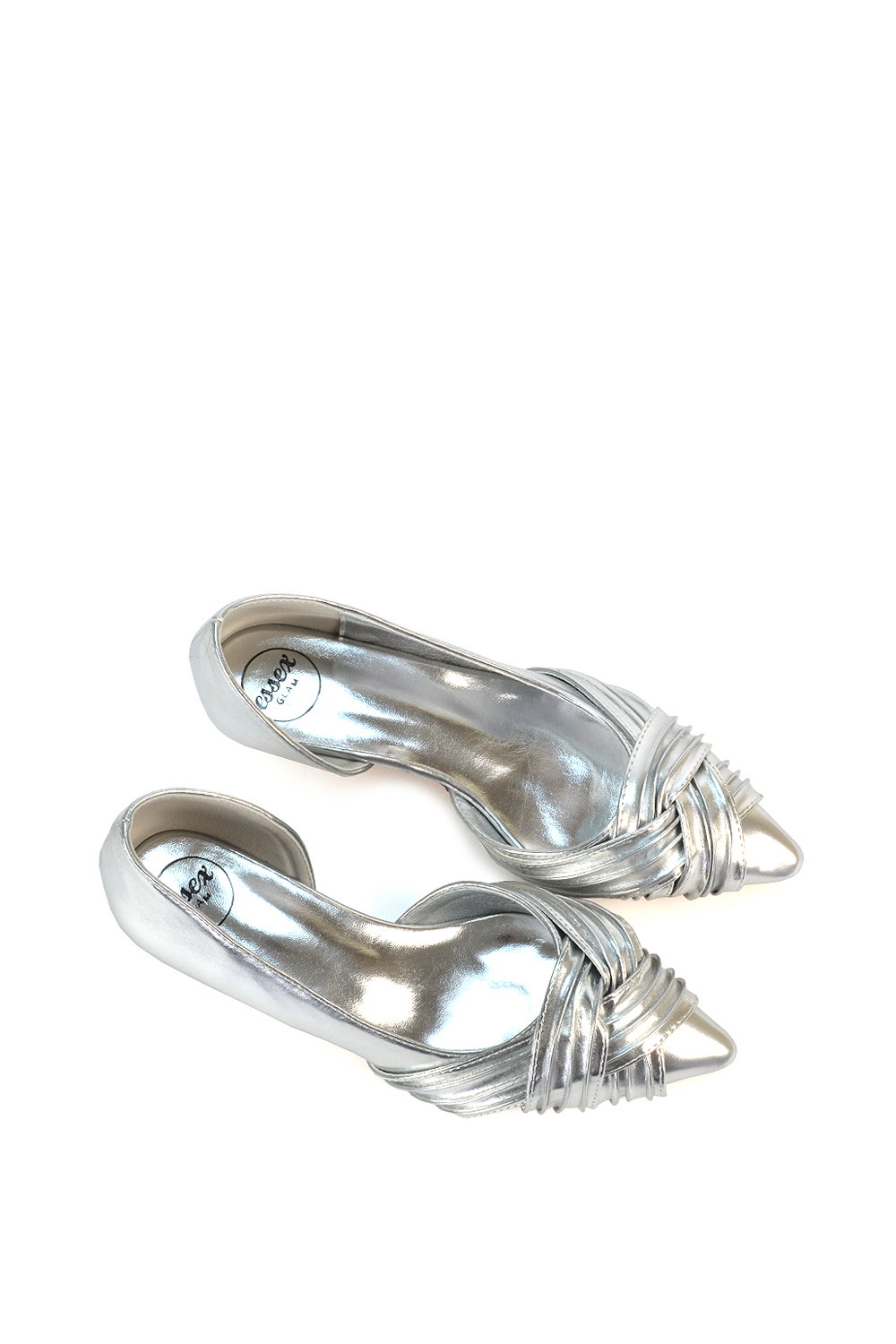 Silver XY LONDON Silver 'Freya' Pointed Toe Kitten Low Heel Classic Bridal Shoe Pumps, Image 6 of 6