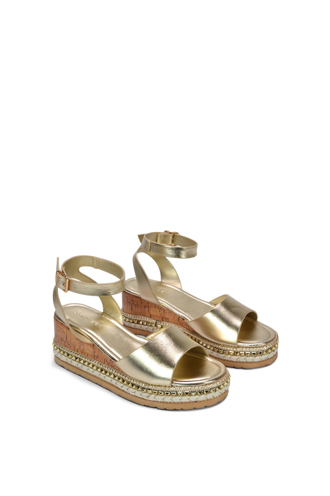 Gold XY LONDON Gold Platform Chunky Wedge Flatform Sandals With Ankle Strap, Image 5 of 6