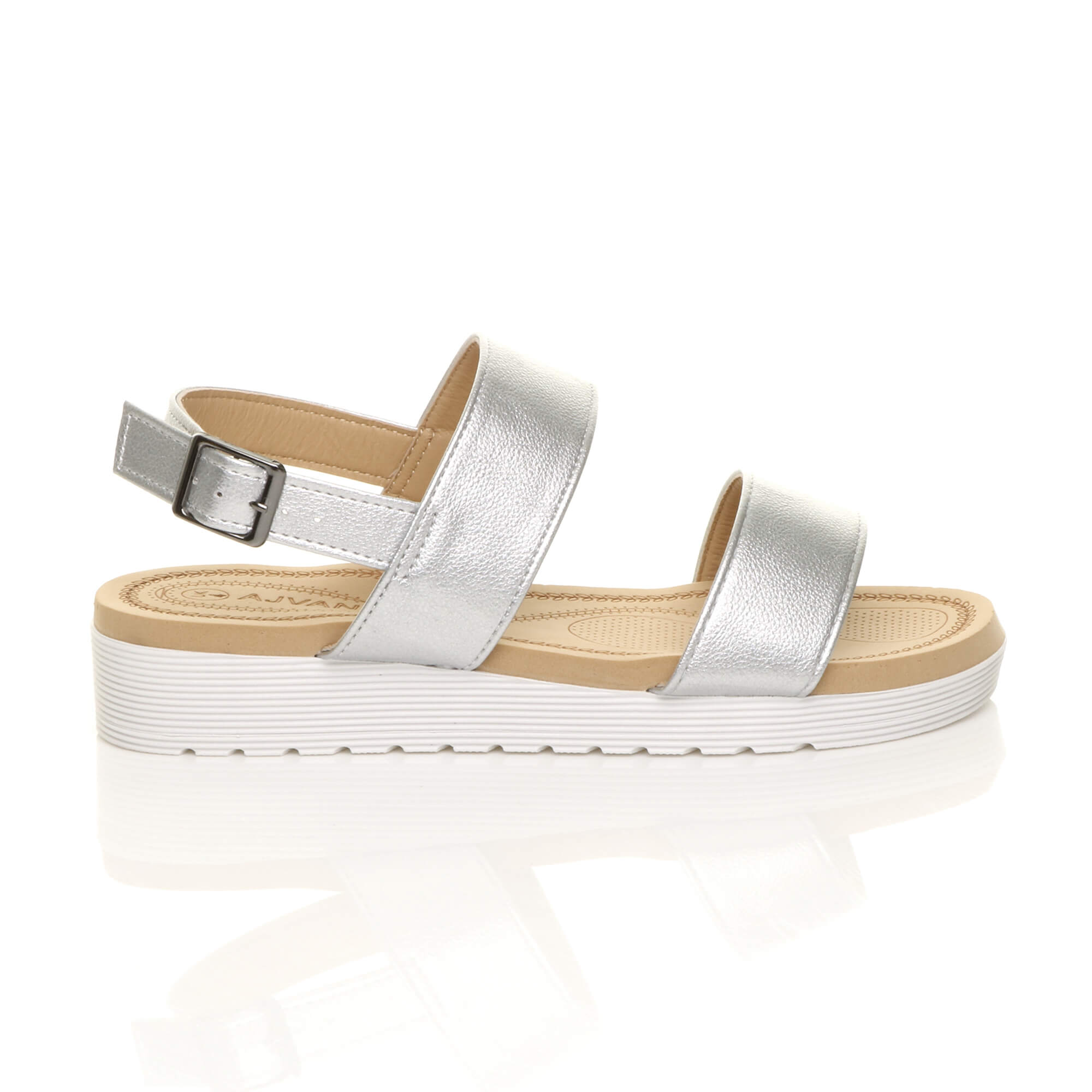 Silver AJVANI Silver Flatform Strappy Sandals, Image 2 of 6