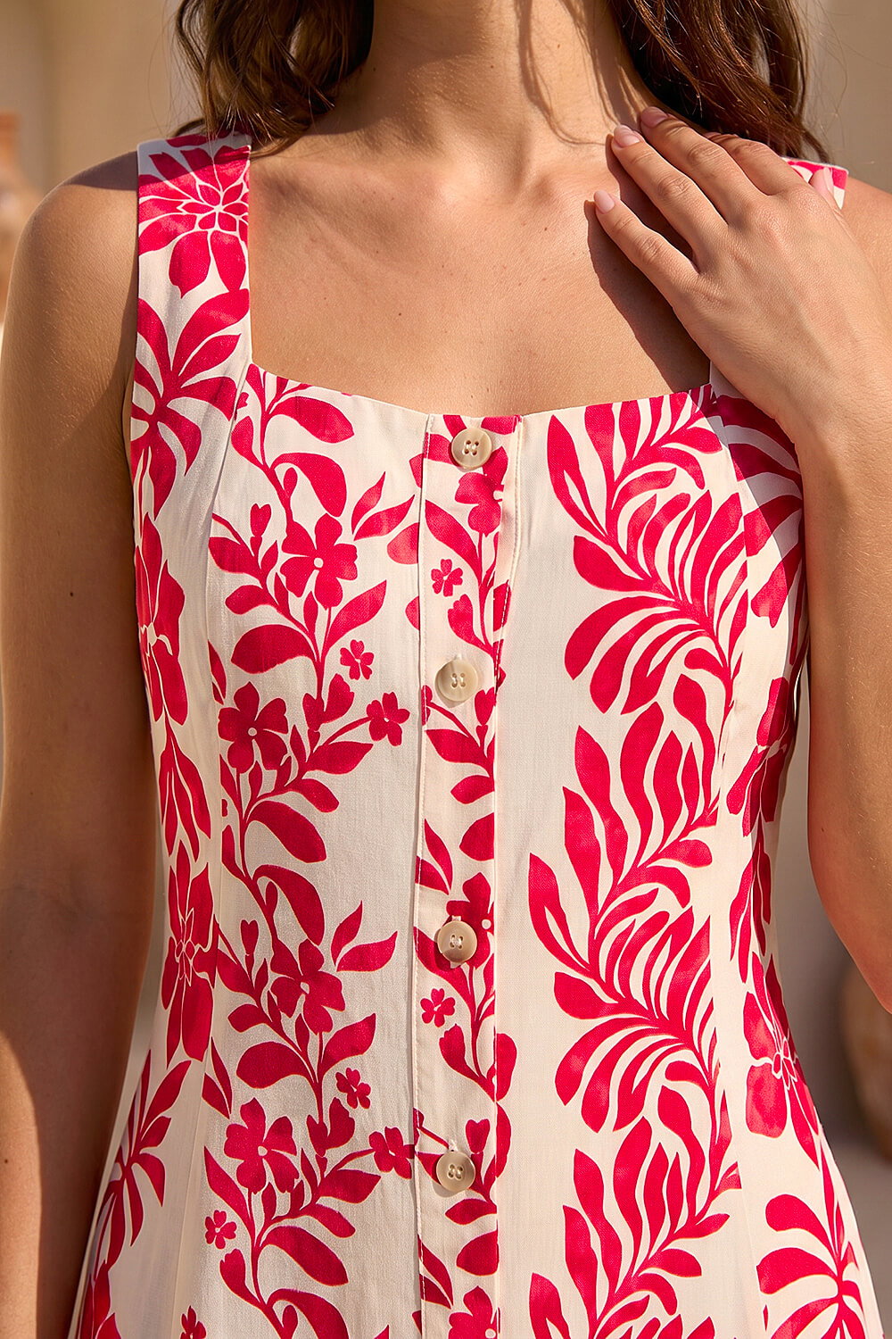Red Petite Button Front Midi Dress, Image 5 of 4