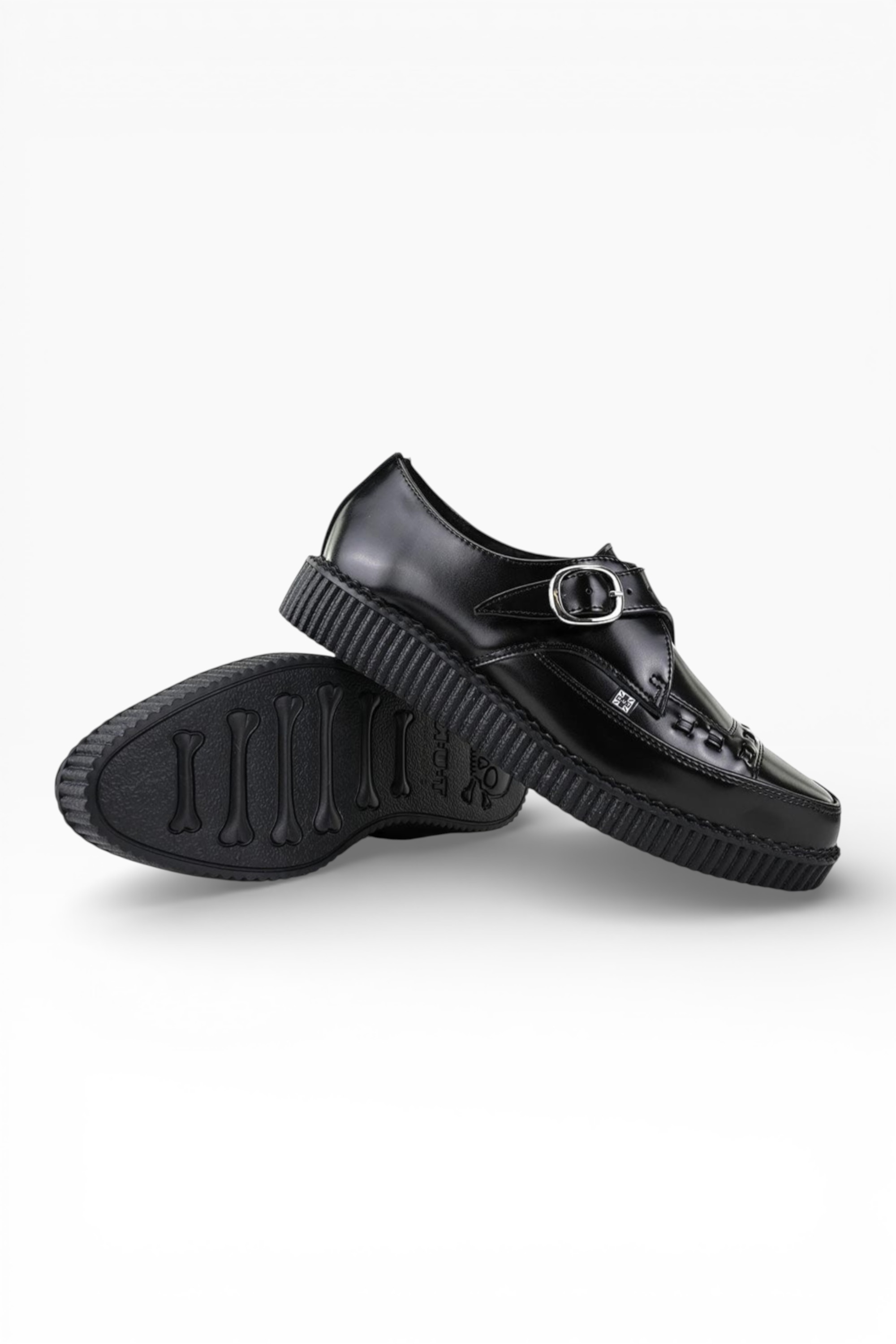 Black TUK Footwear Black Pointed Creeper Leather Monk Shoes, Image 5 of 8