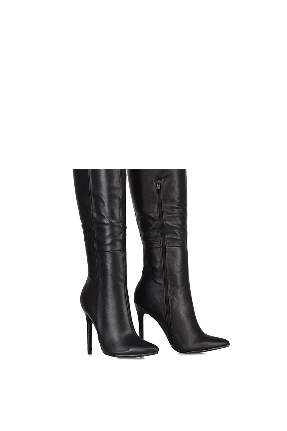 Black 'Nora' Pointed Toe Zip Up Knee High Stiletto Heel Long Boots, Image 4 of 5