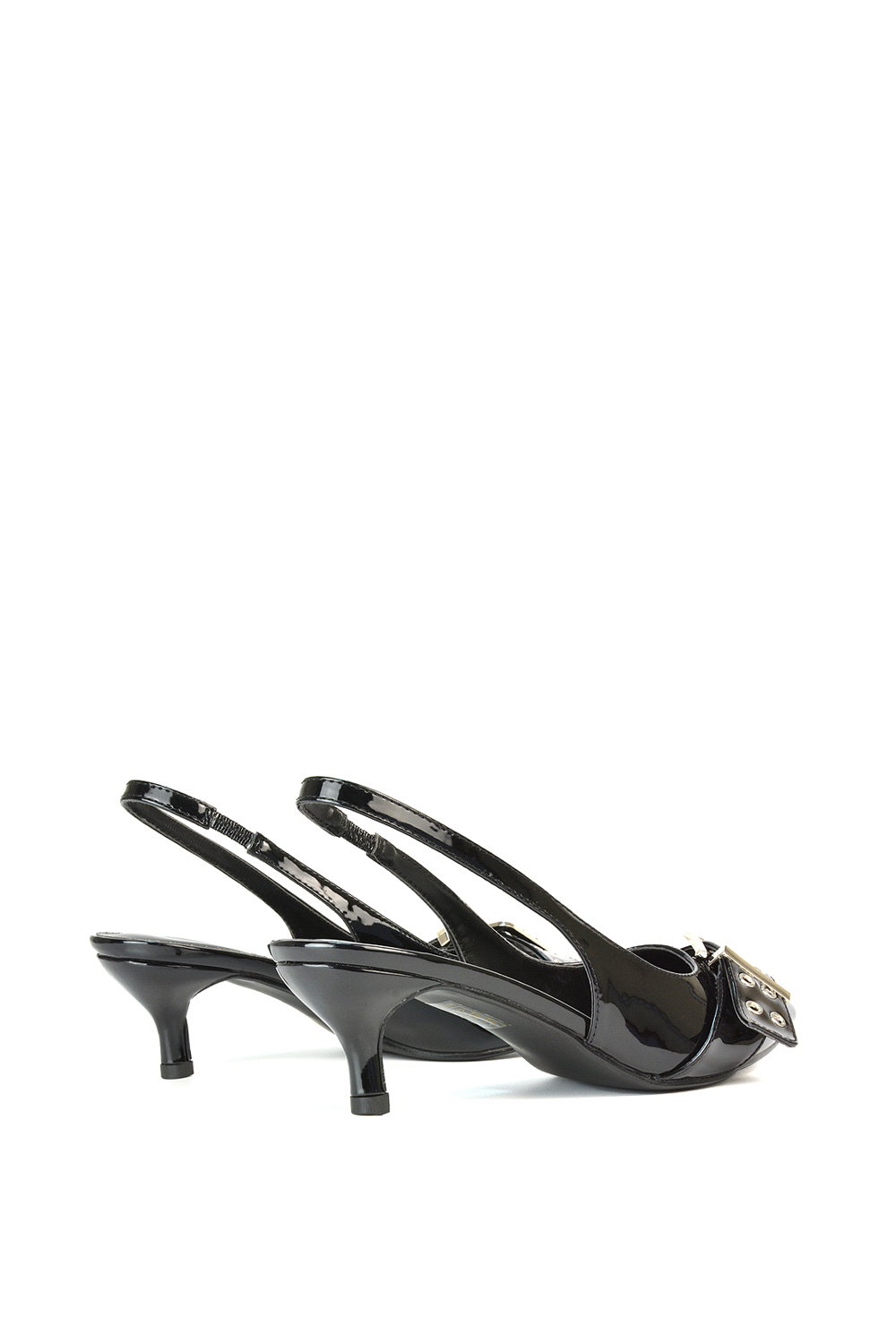 Black XY LONDON Black 'Lexi' Pointed Toe Kitten Heels With Buckle, Image 6 of 6