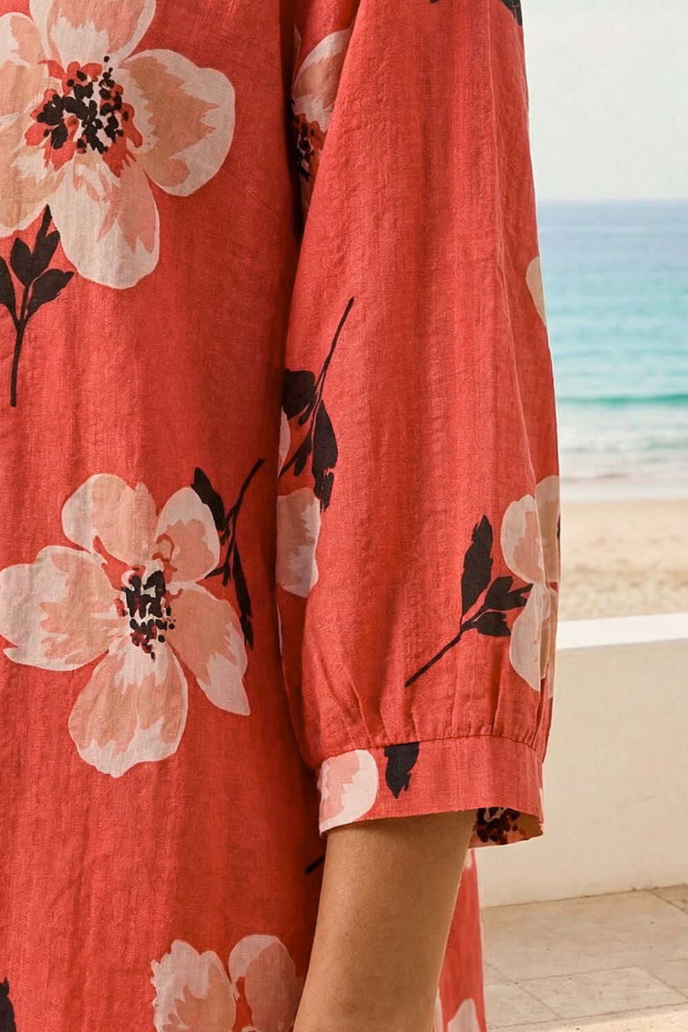 Red Longline Floral Print Blouse, Image 5 of 4