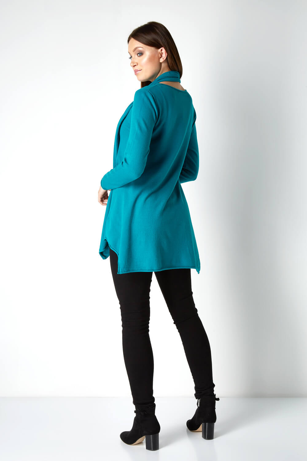 Teal Knitted Tunic with Tassel Scarf, Image 4 of 4