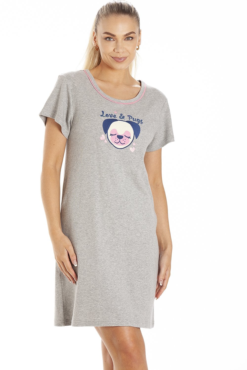 Grey Short Sleeve Pug Nightdress, Image 1 of 5