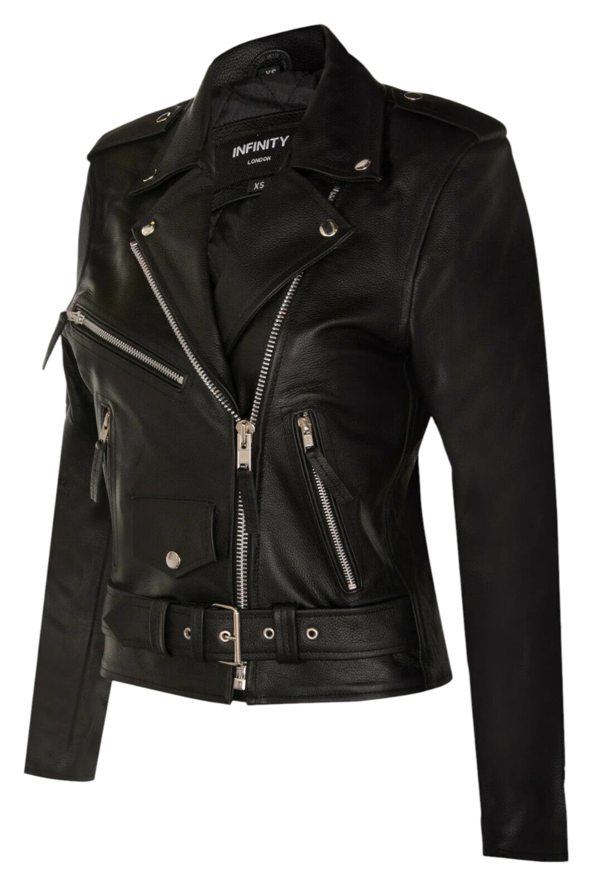 Black Womens Leather Biker Jacket - Mansfield, Image 2 of 4