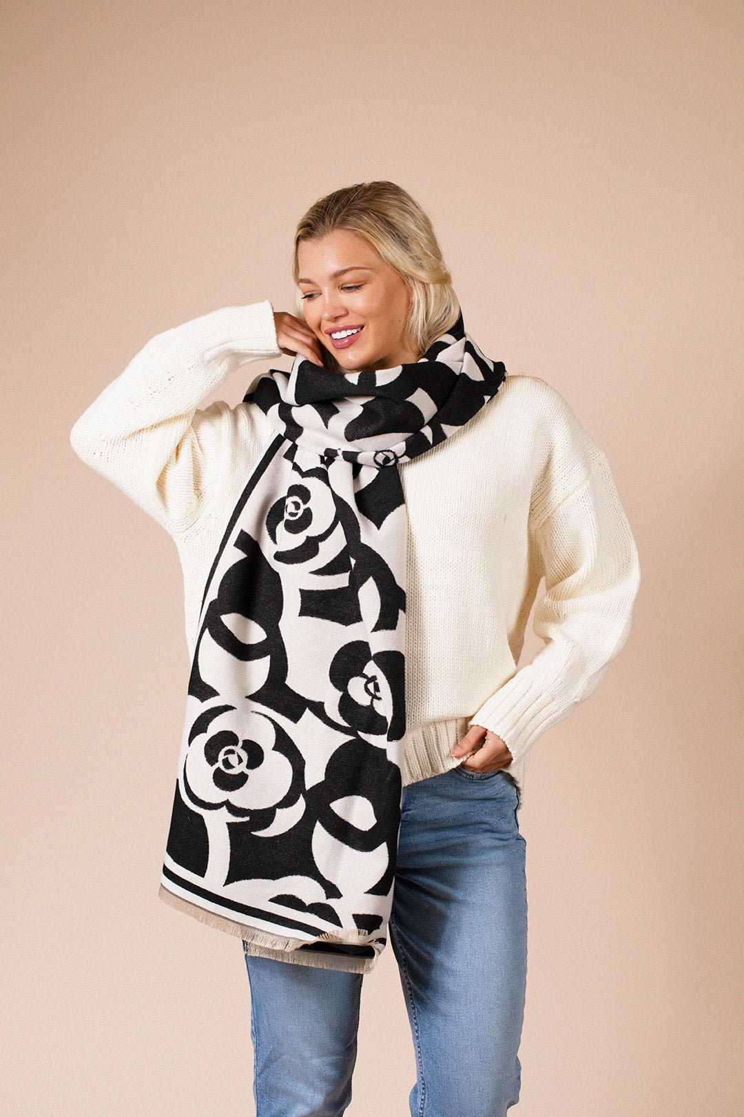 Black Rose Print Scarf, Image 3 of 5