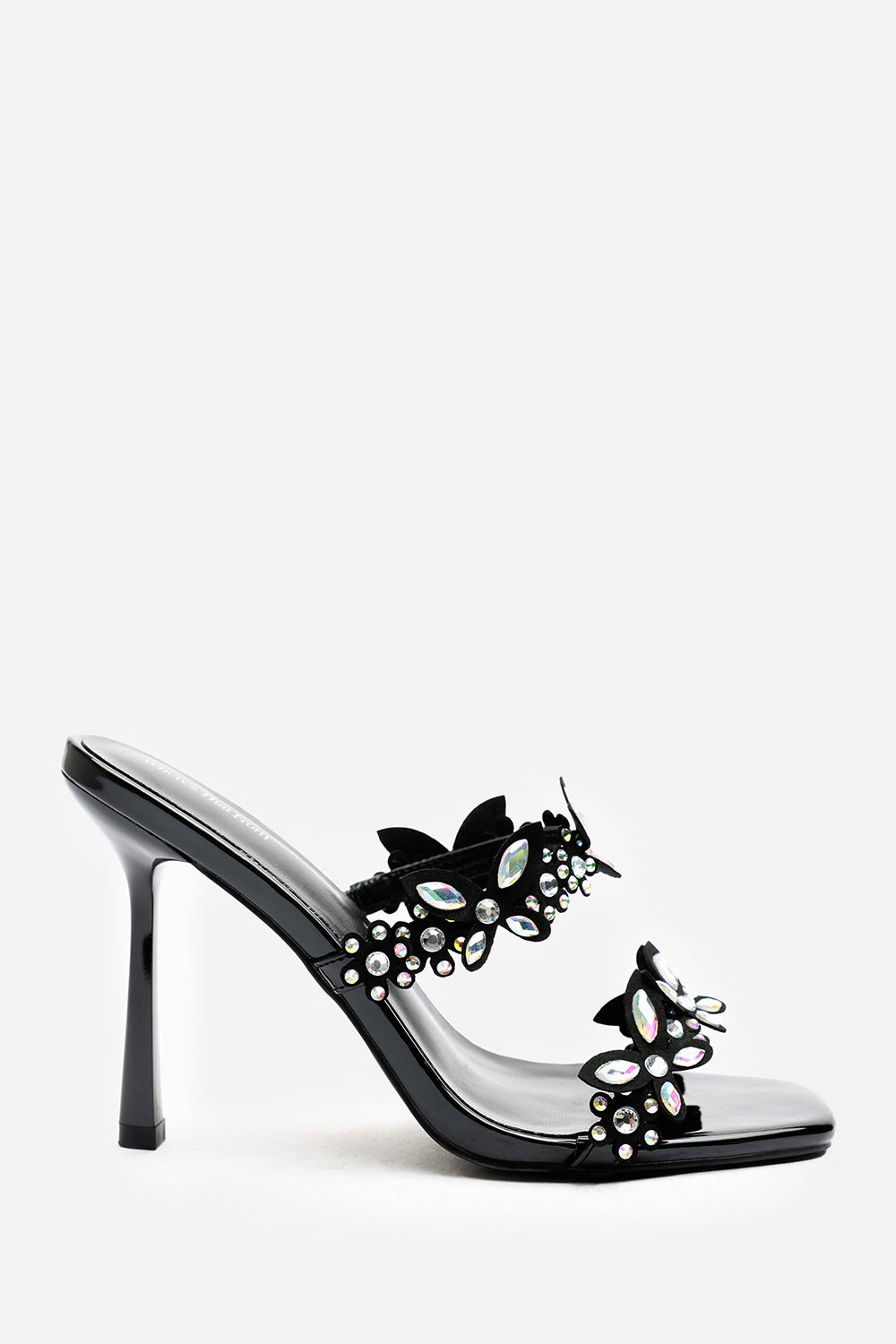 Black Dazira Cut Out Flower Trim Heeled Mules, Image 2 of 6