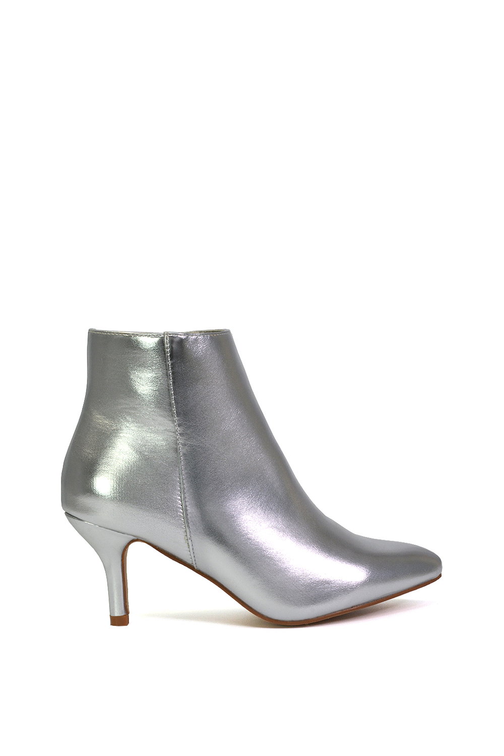 Metallic 'Anastsia' Low Mid Kitten High Heel Stiletto Zip-Up Ankle Boots