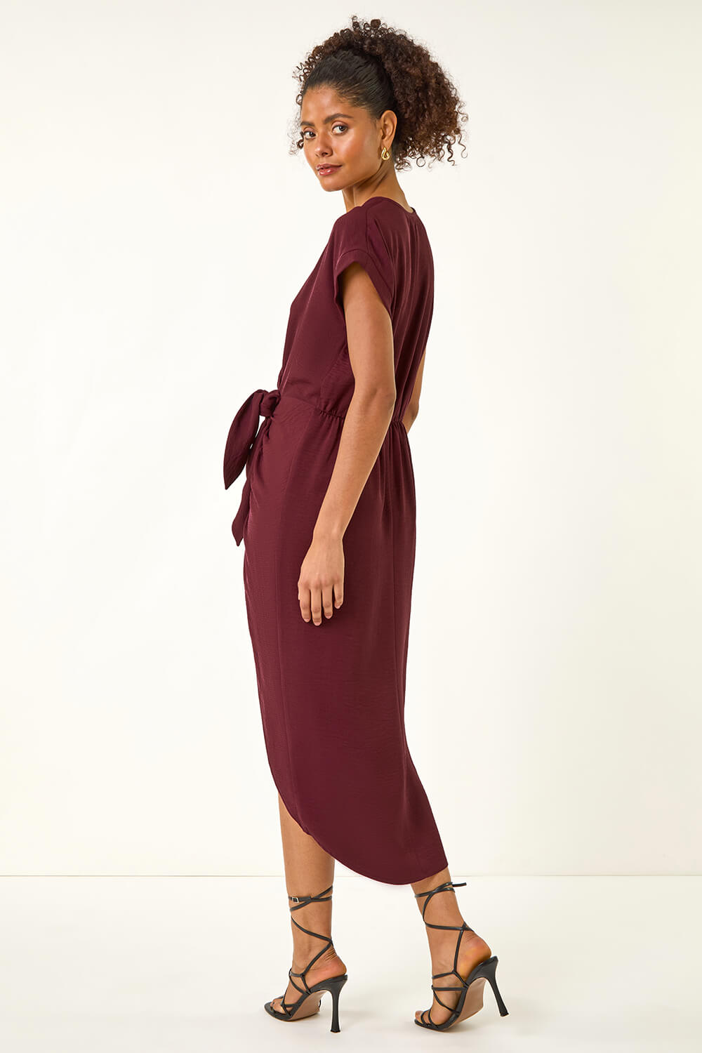 Wine Dusk Wrap Tie Detail Dress, Image 4 of 5