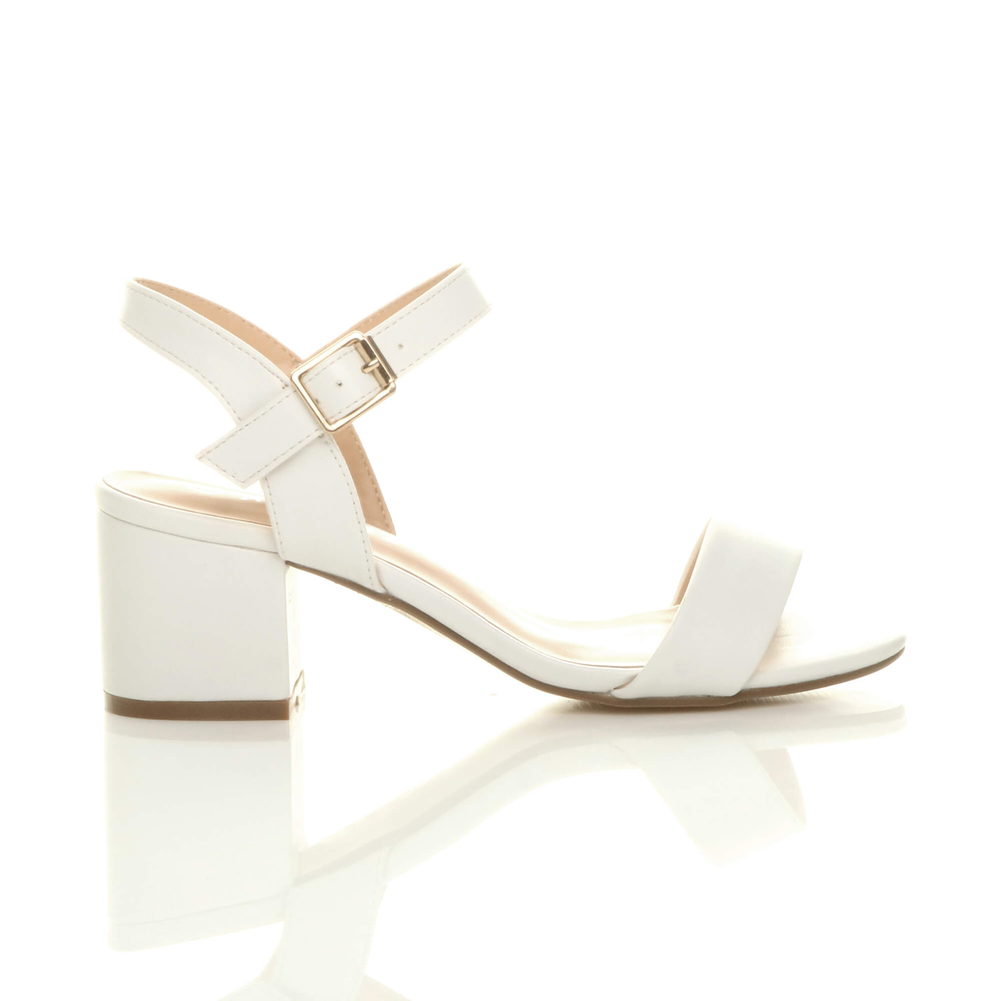 White AJVANI White Mid Block Heel Strappy Sandals, Image 2 of 6