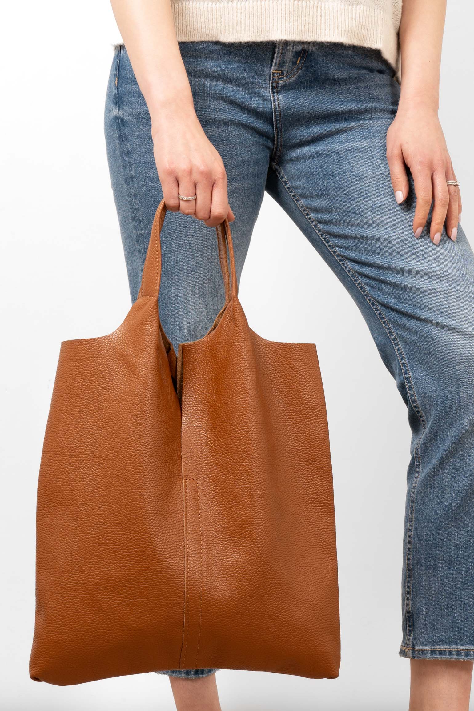 Taupe Italian Leather Shoulder Bag, Image 3 of 4
