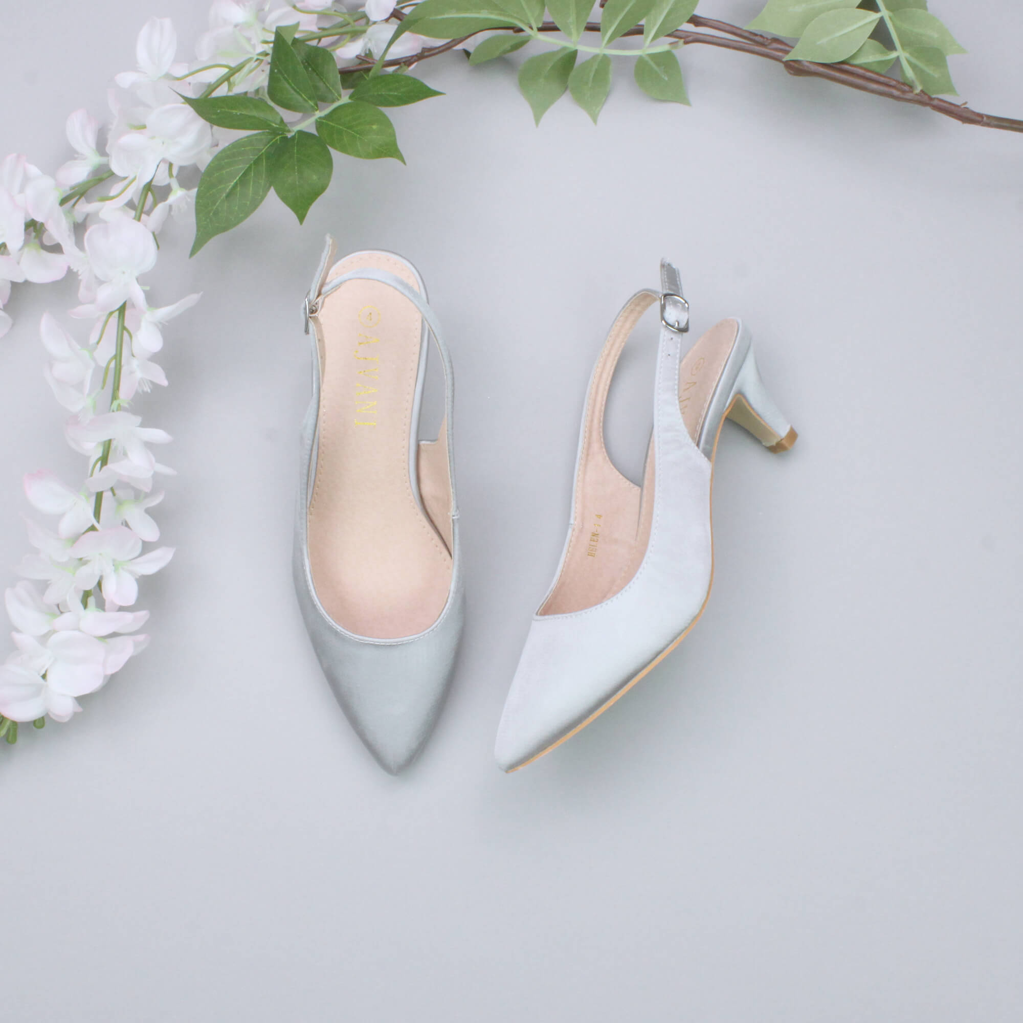 Silver Mid Heel Slingback Pointed Toe Court Shoes, Image 4 of 6