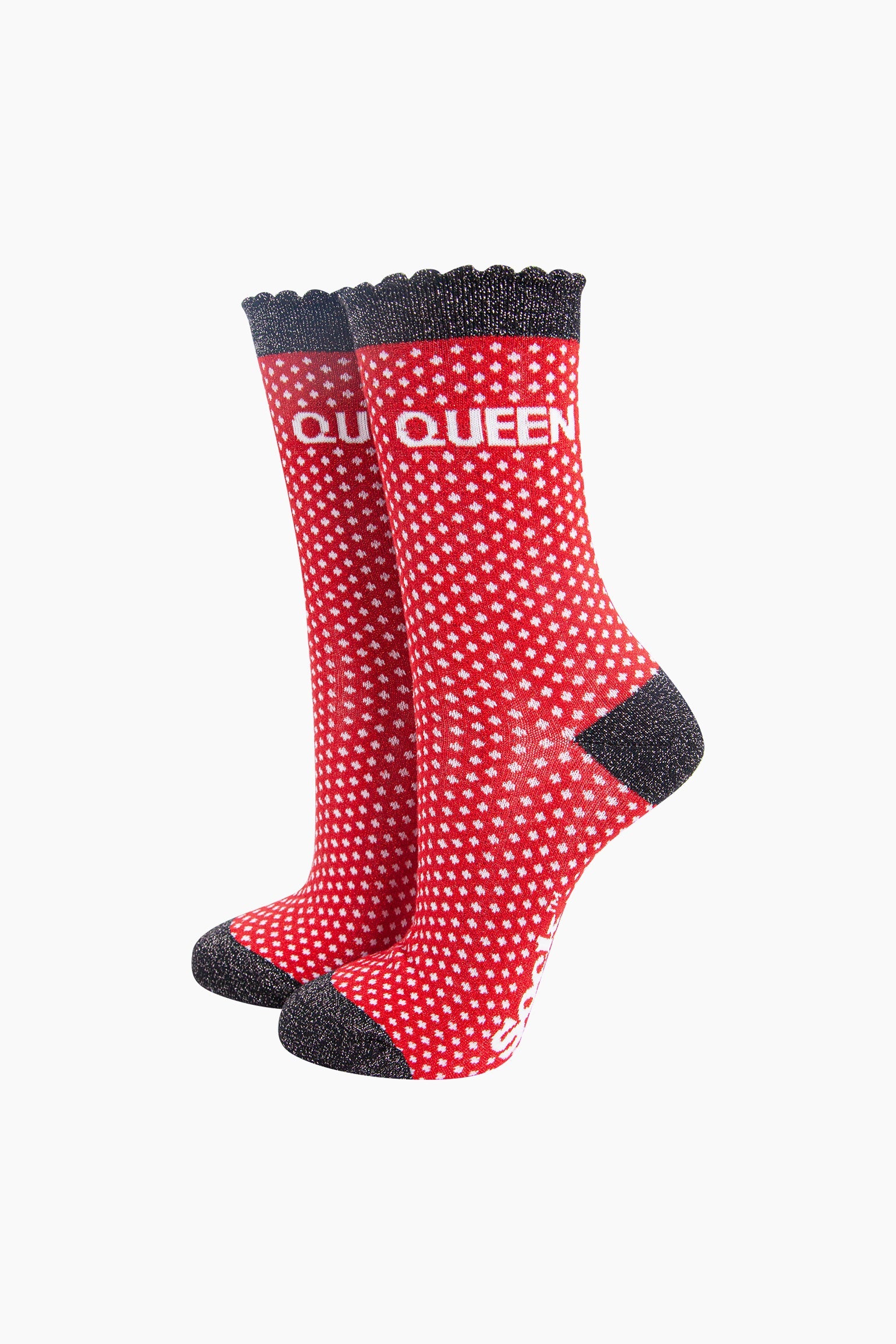 Red Queen Combed Cotton Glitter Socks, Image 1 of 4