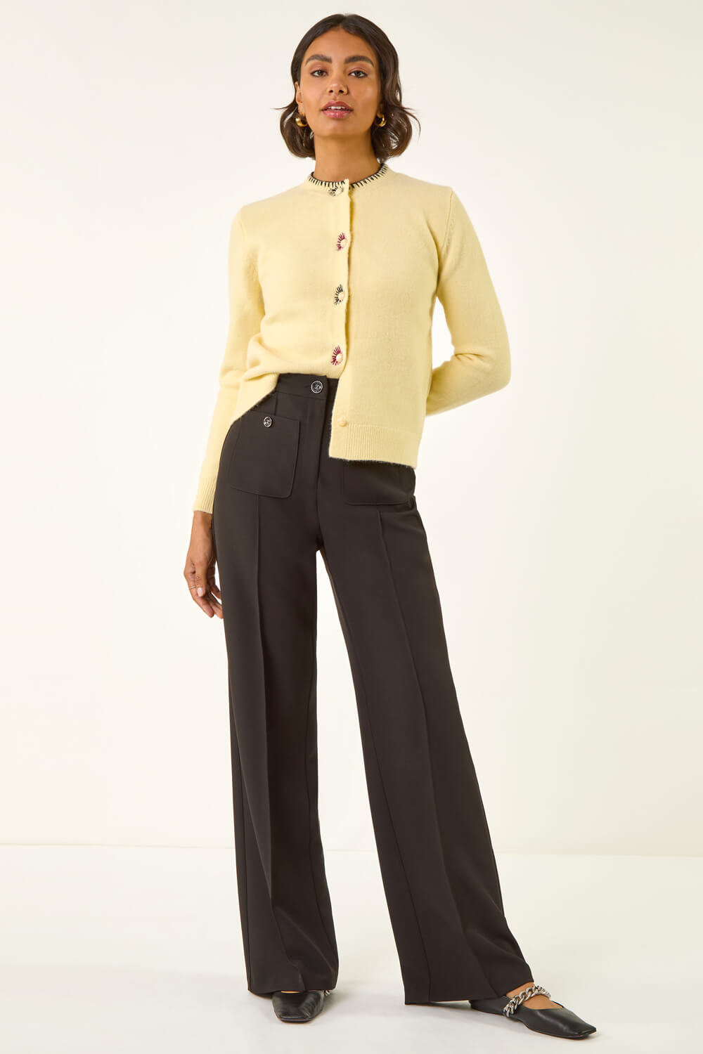 Black Pocket Button Smart Trousers, Image 3 of 5