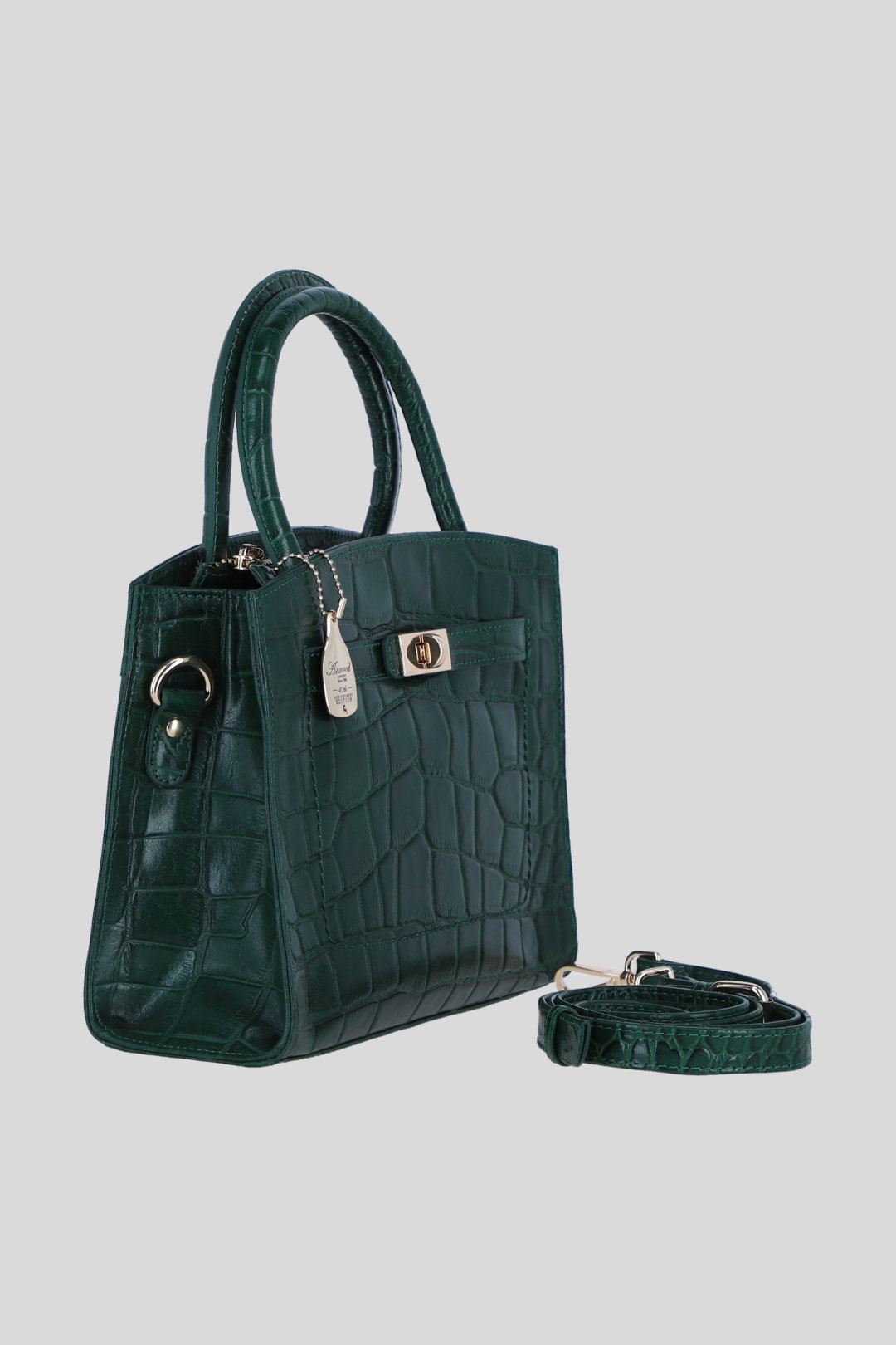 Green Genuine Leather Structured Handbag with Detachable Crossbody Strap, Image 4 of 4