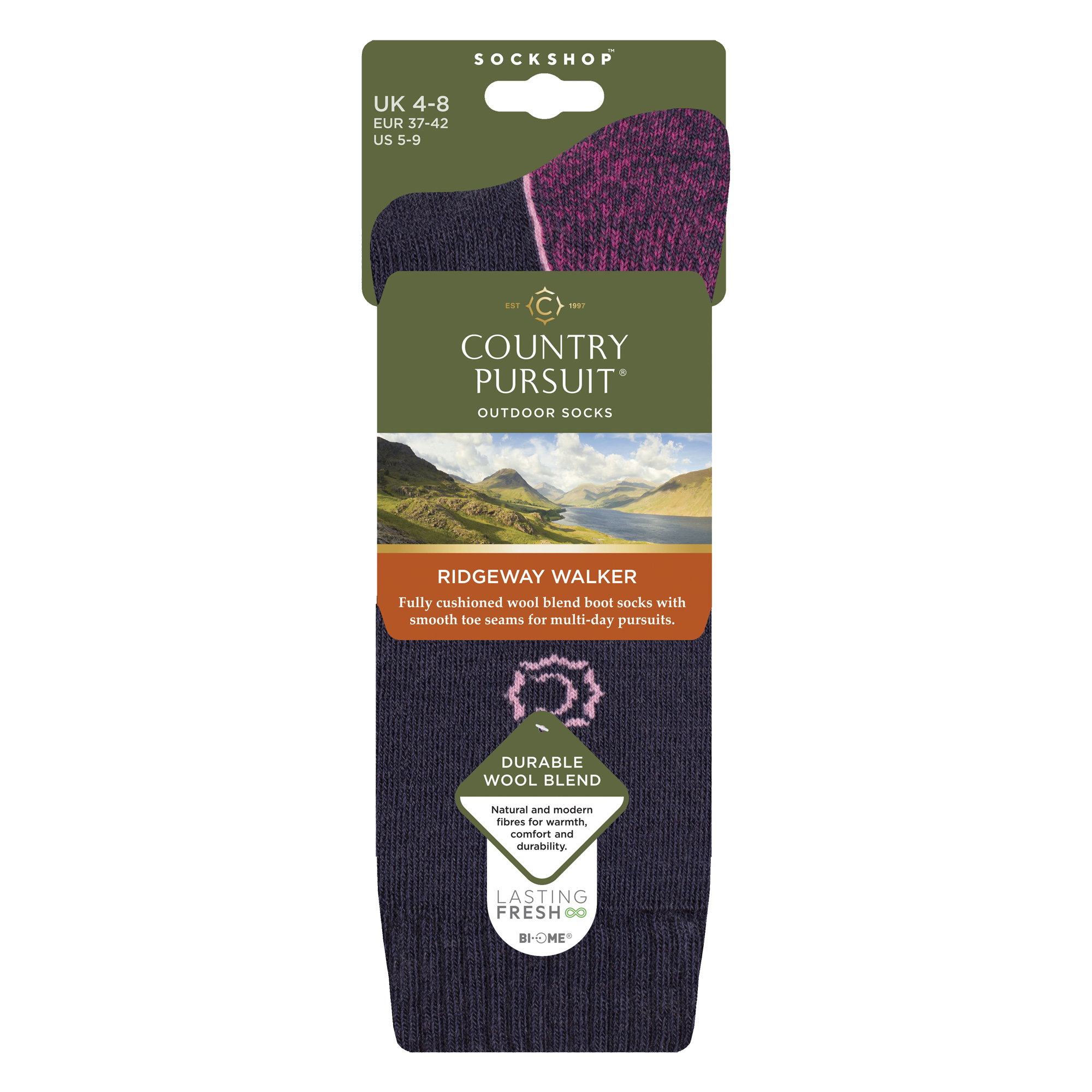Navy Wool Blend Cushioned Walker Hiking Socks, Image 3 of 3